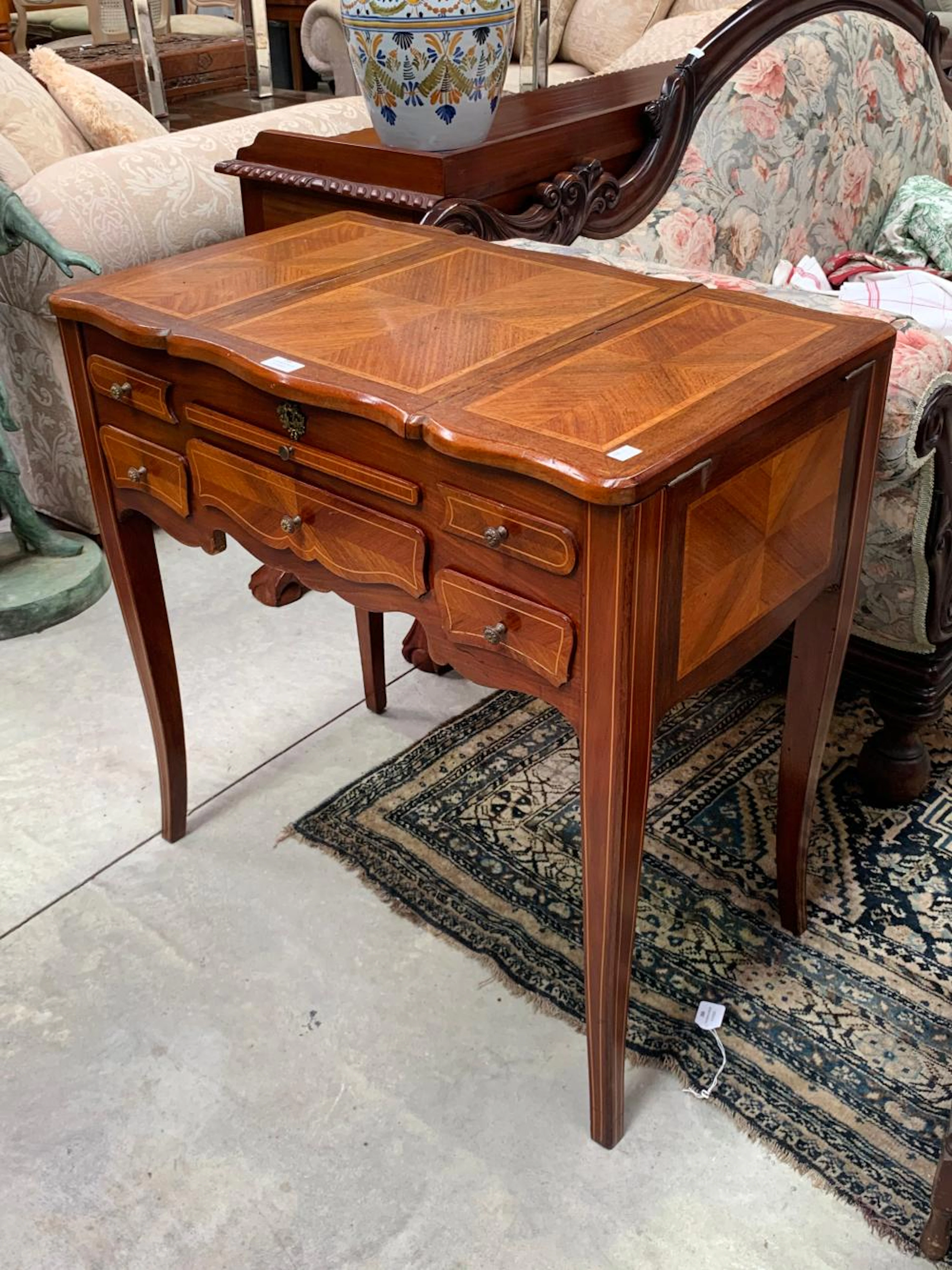 French inlaid Ladies lift top boudoir dressing table