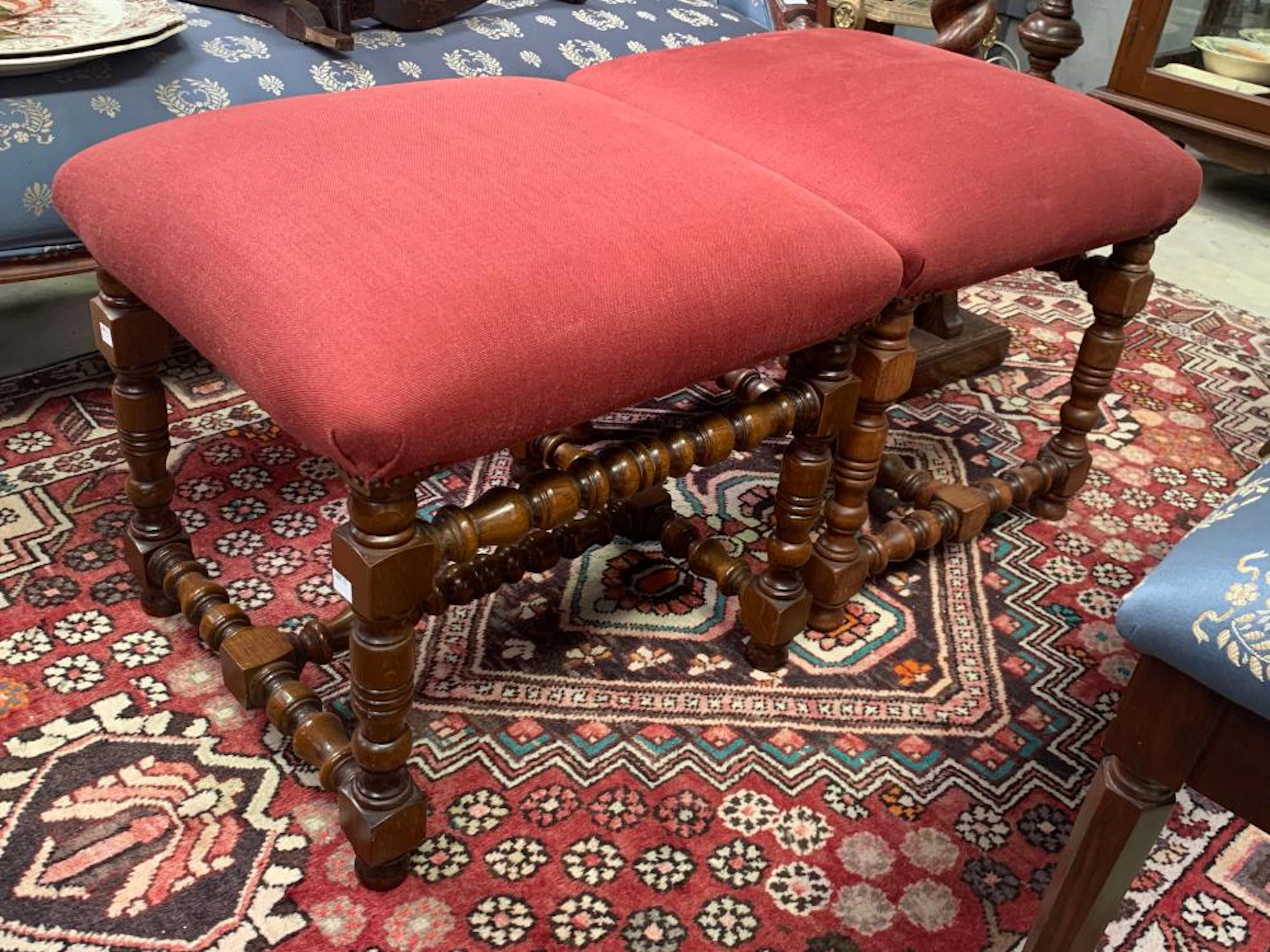 Pair of antique style turned leg period style stools