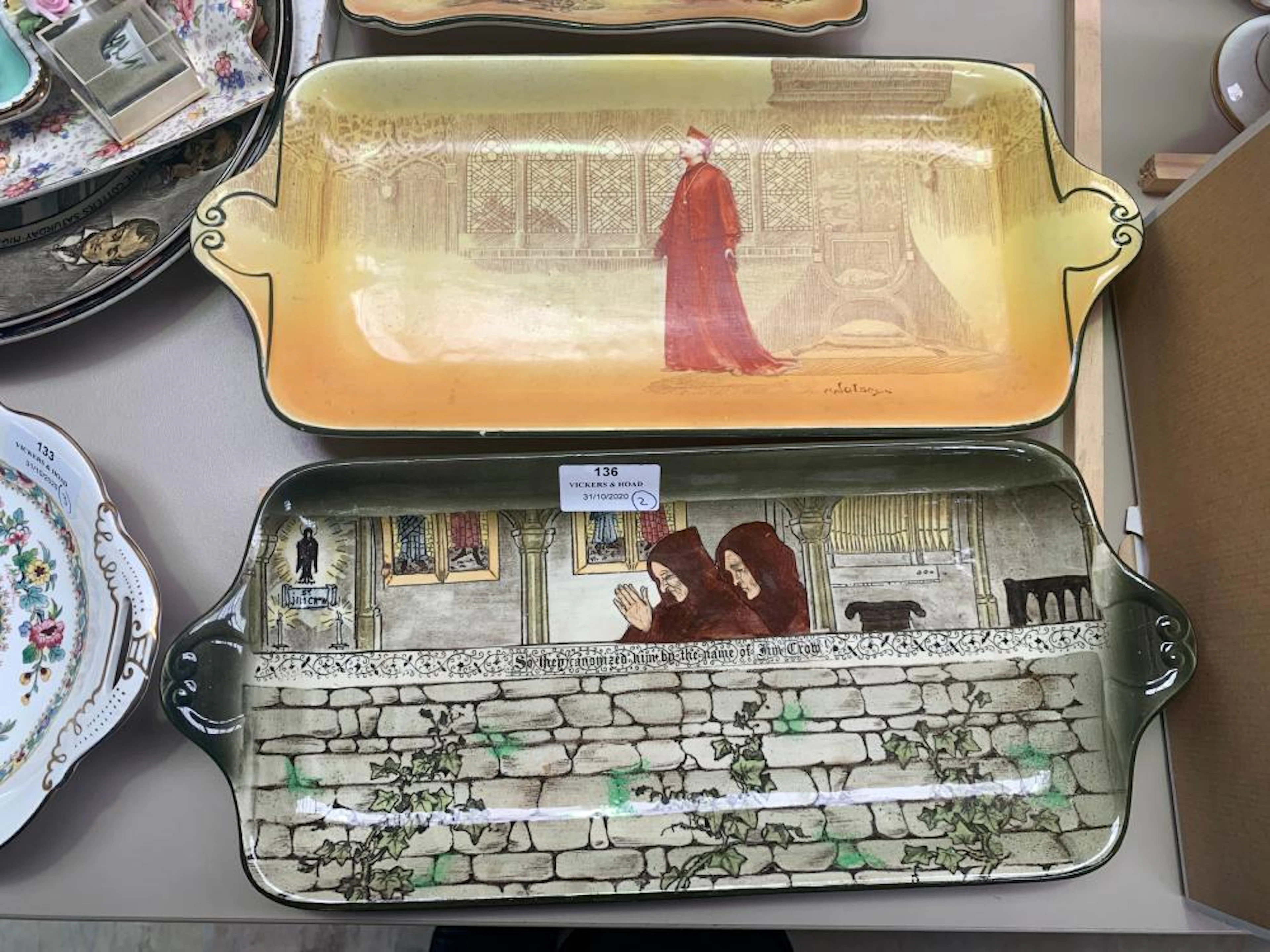 Two Royal Doulton sandwich plates, St Jim Crow and Wolsey, approx 37cm x 6cm (2)