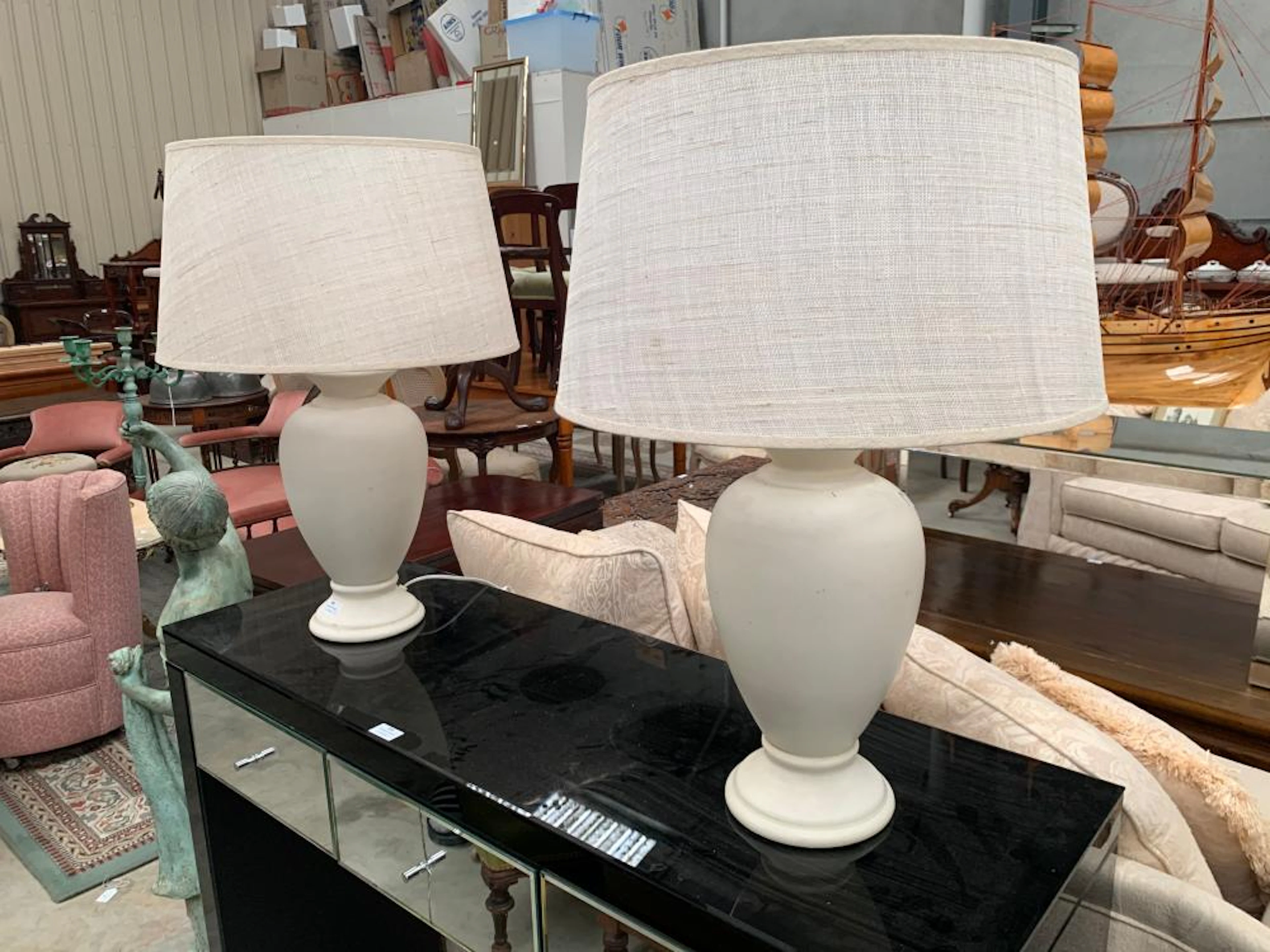 Pair of white ceramic table lamps, approx 66cm H (2)