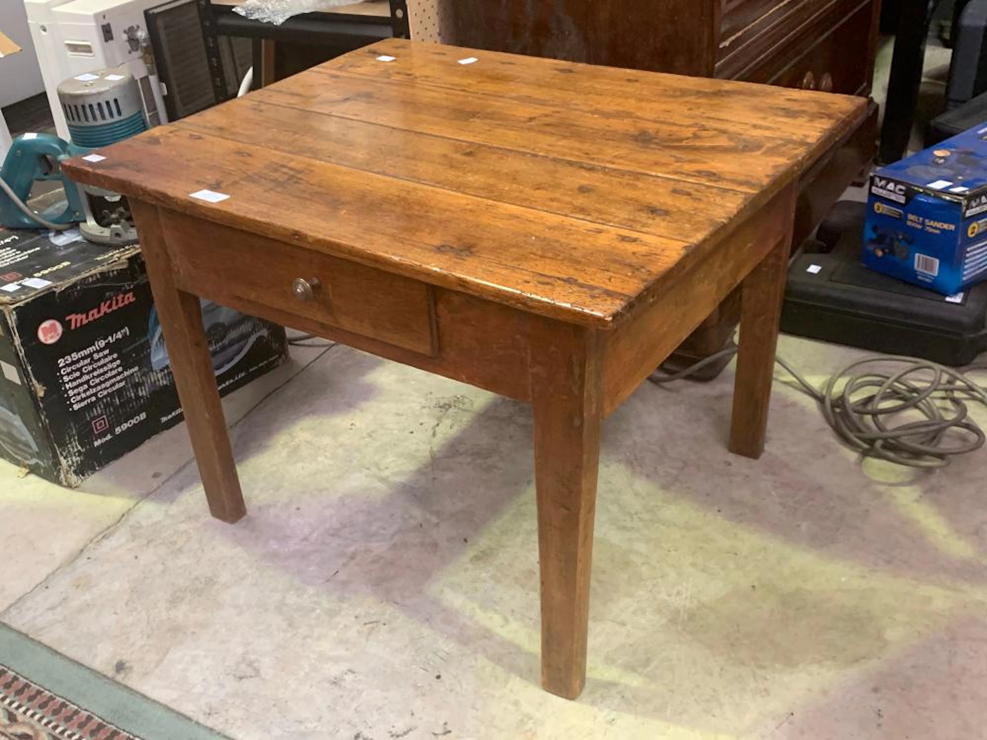 Rustic cut down English antique single drawer country table