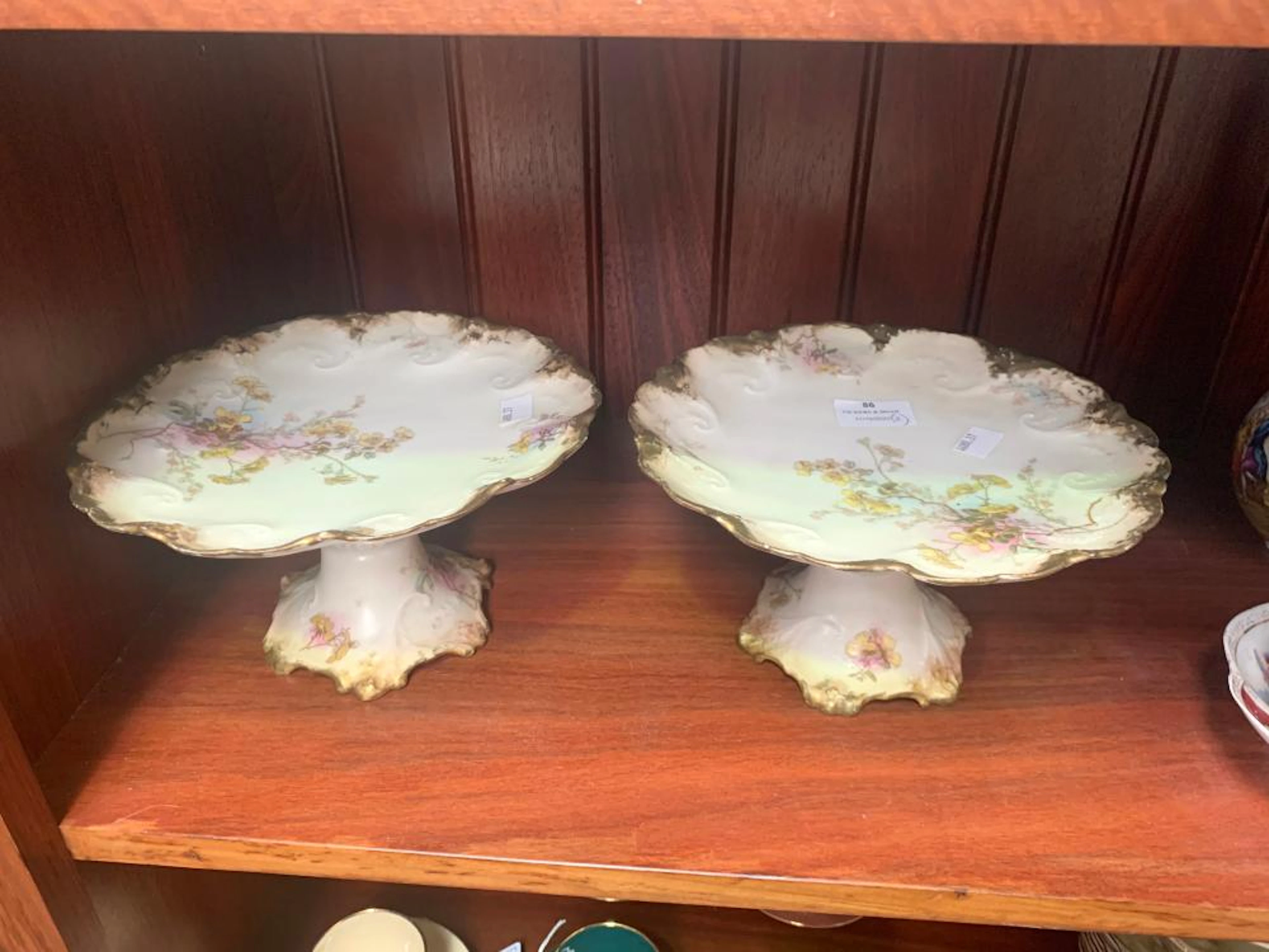 Pair of antique Limoges comports, approx 13cm H x 23cm Dia each (2)
