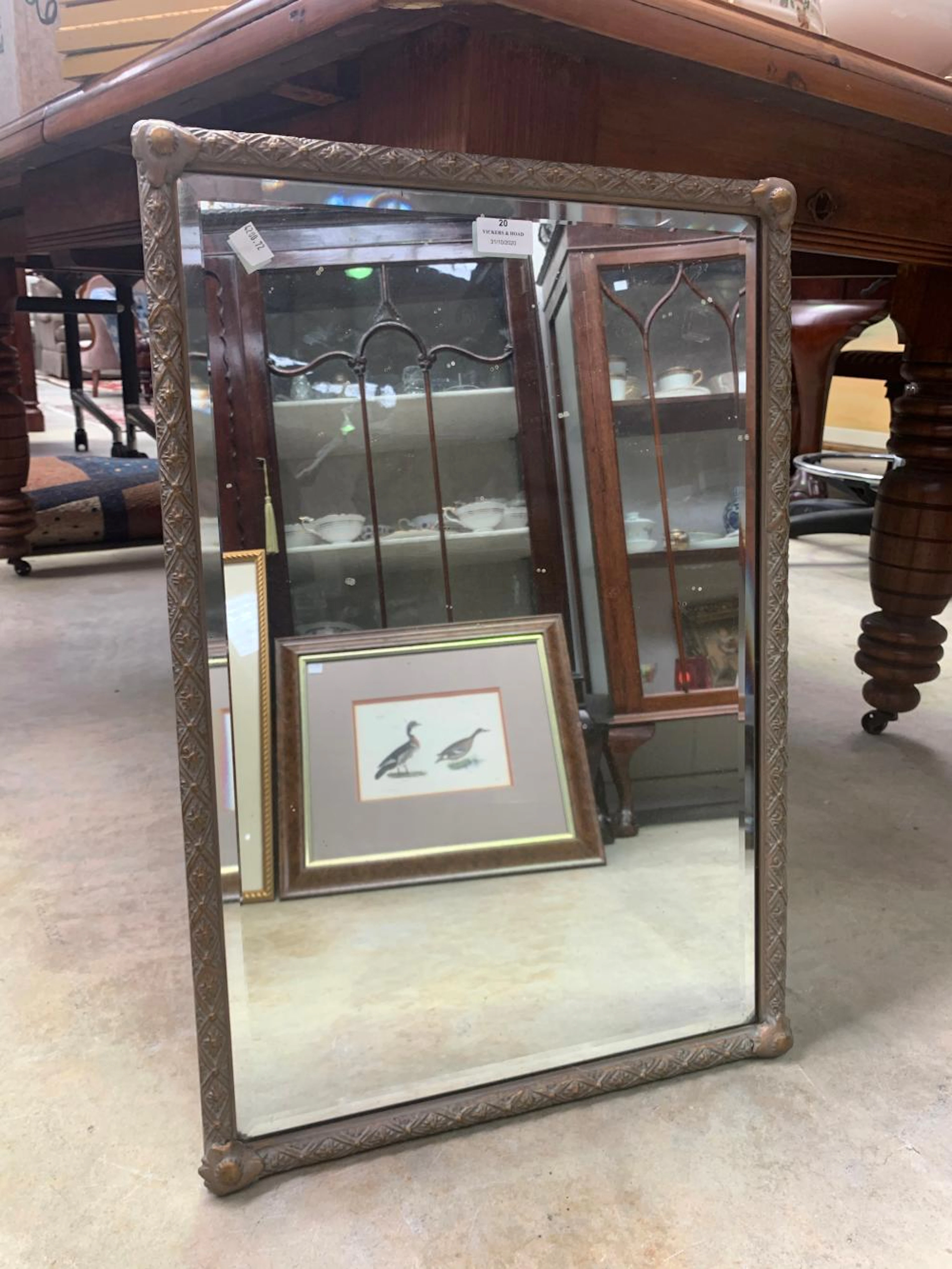 Vintage wall mirror, approx 65cm x 44cm