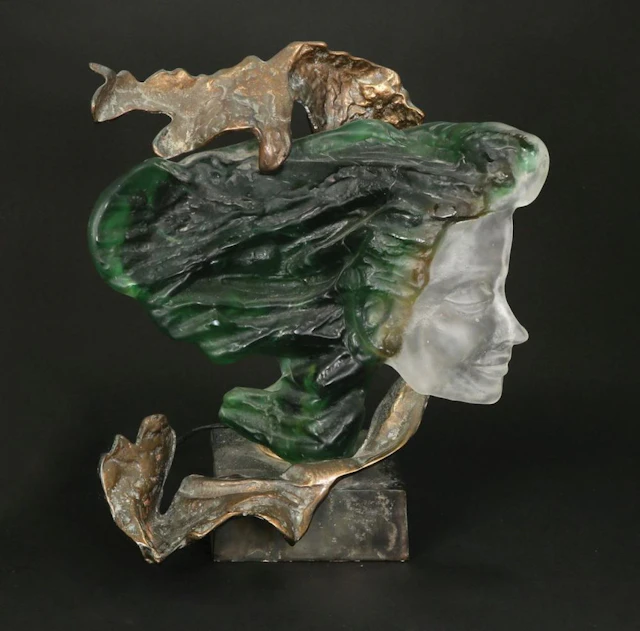 Yves Lohe b. 1947 BRONZE GLASS SCULPTURE