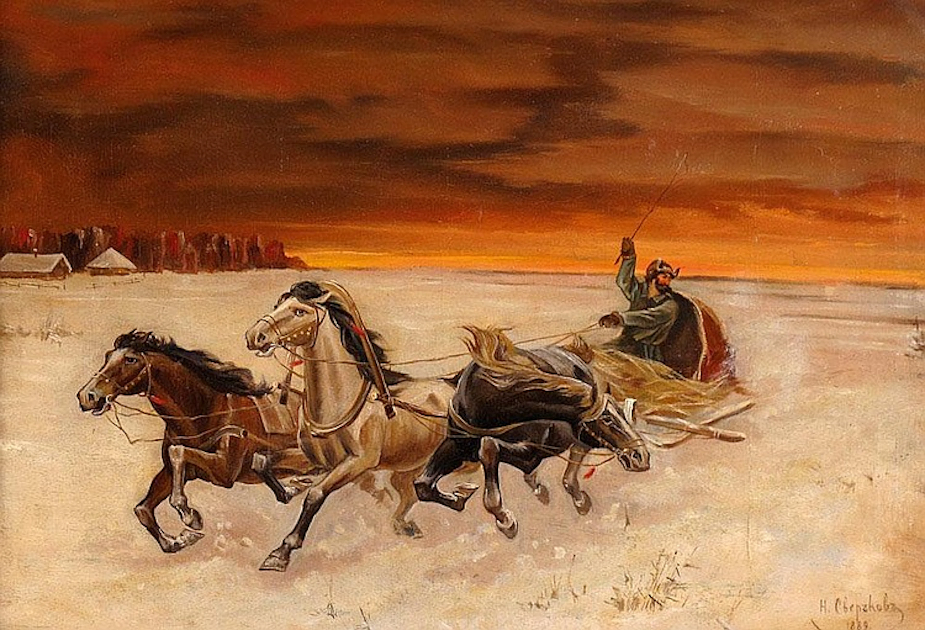 Nikolai Egorovich Sverchkov 1898 - 1817 Horses and their Riders in Snow
