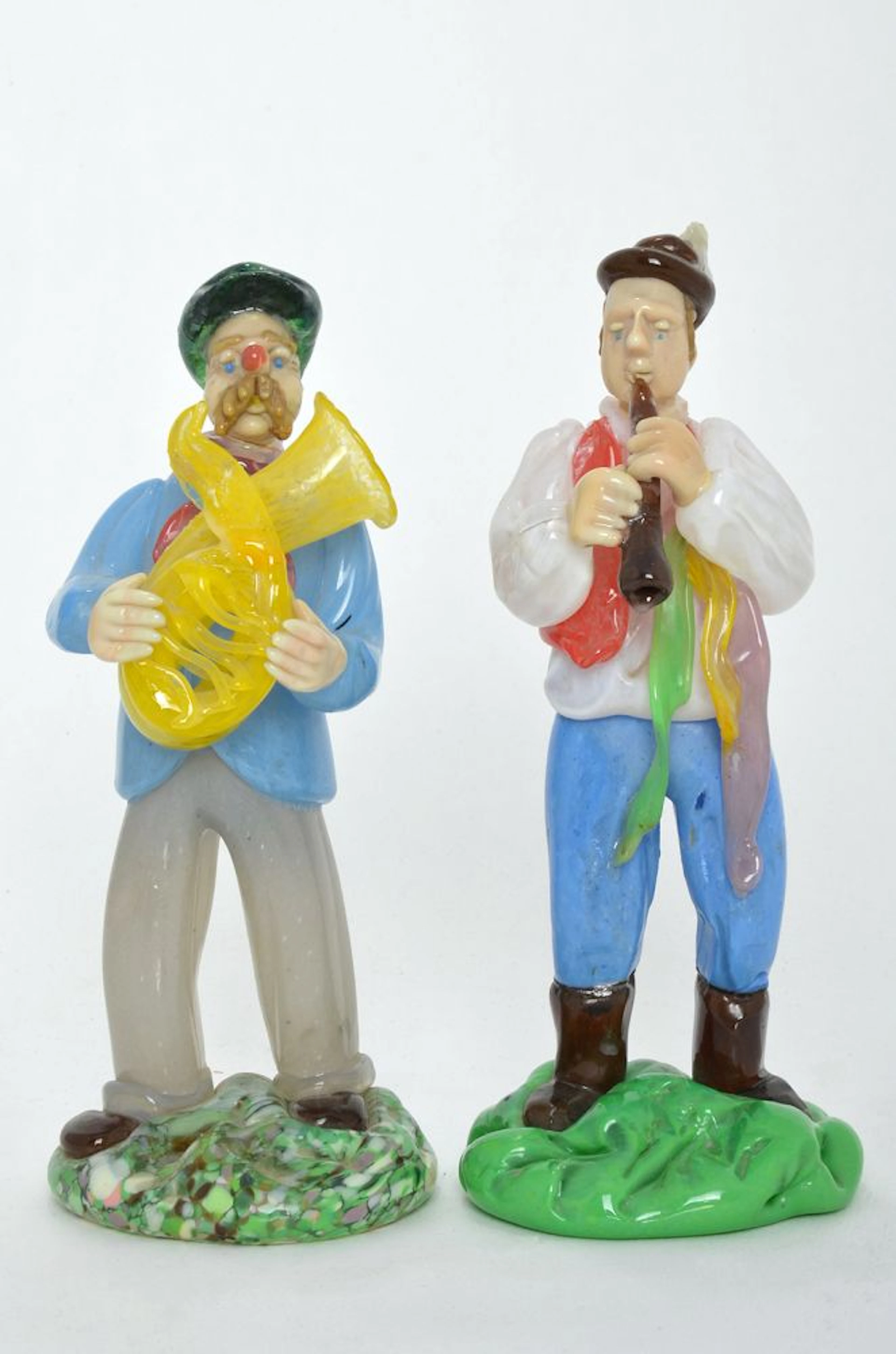TWO MURANO GLASS MUSICIANS OF A TROMBONE PLAYER AND A TRUMPET PLAYER