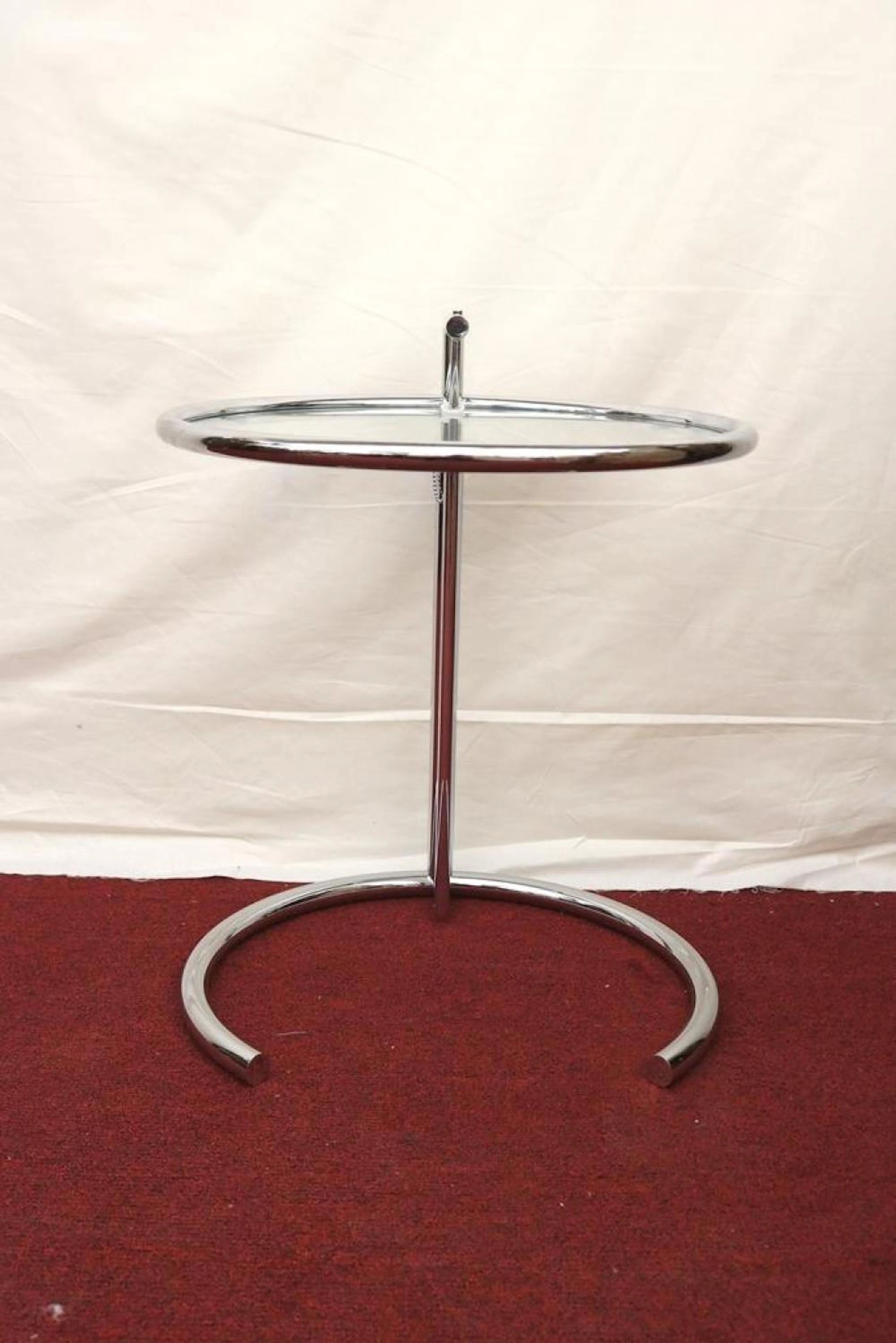 EILEEN GRAY ADJUSTABLE-GLASS TOP CIRCULAR SIDE TABLE