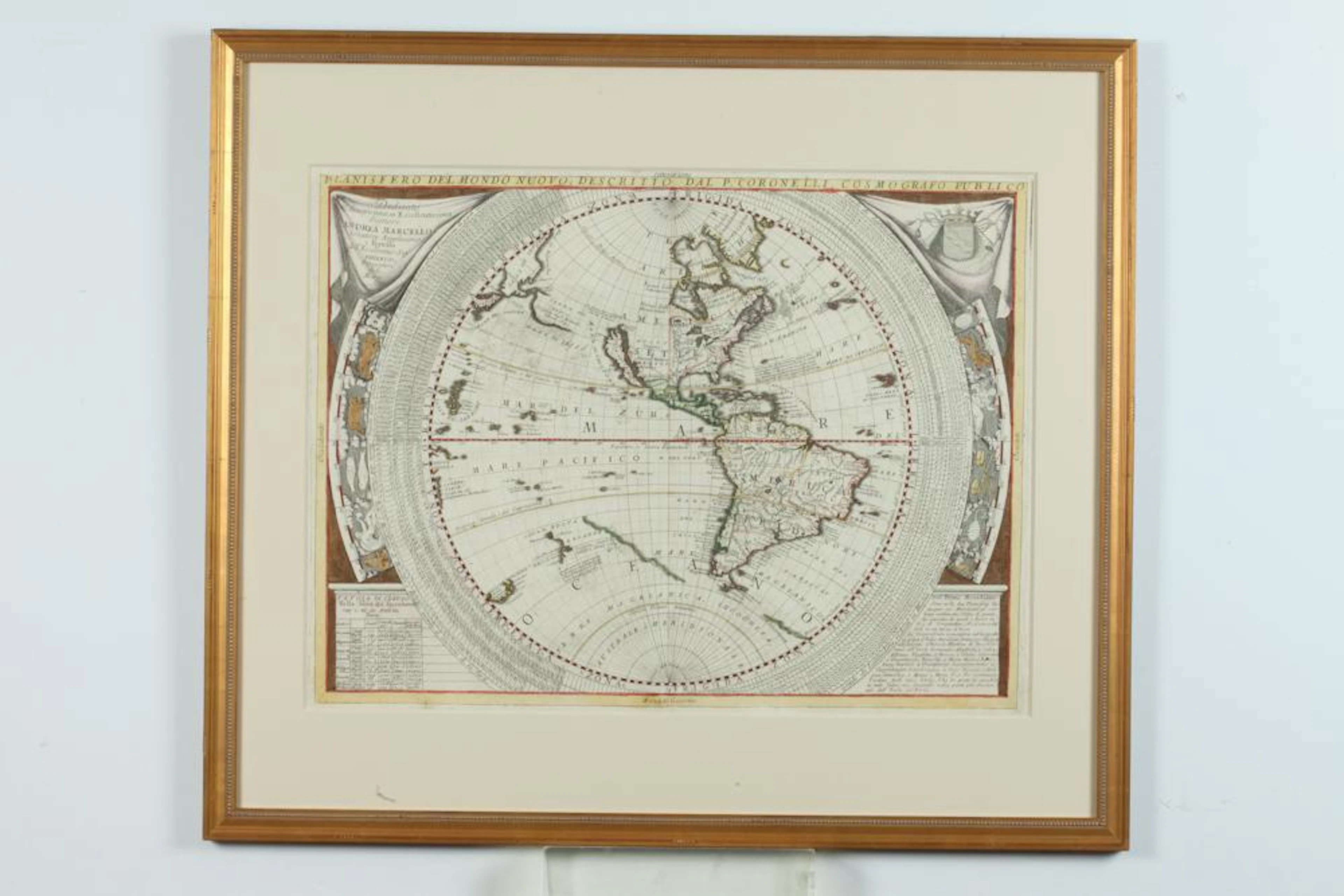 GILTWOOD FRAMED PLANISFERO DEL MONDO VECCHIO