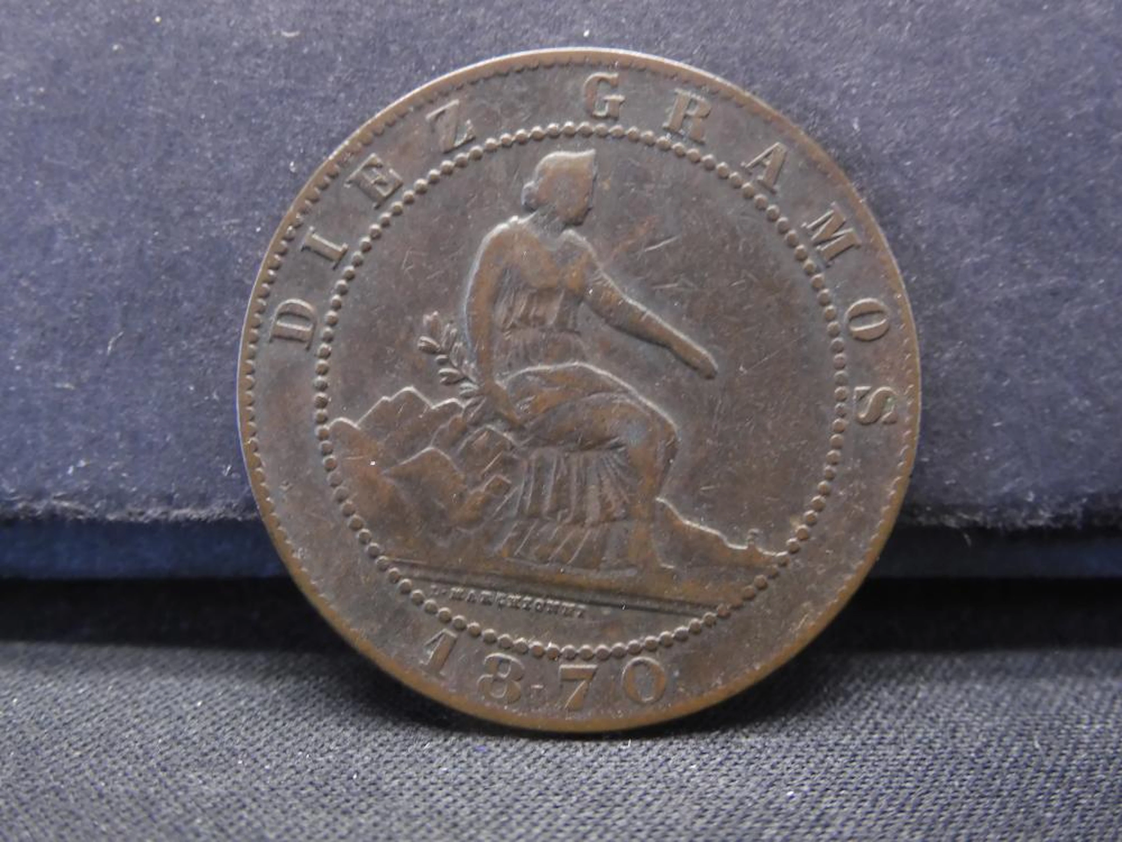 1870-OM Spain 10 Centimos Coin