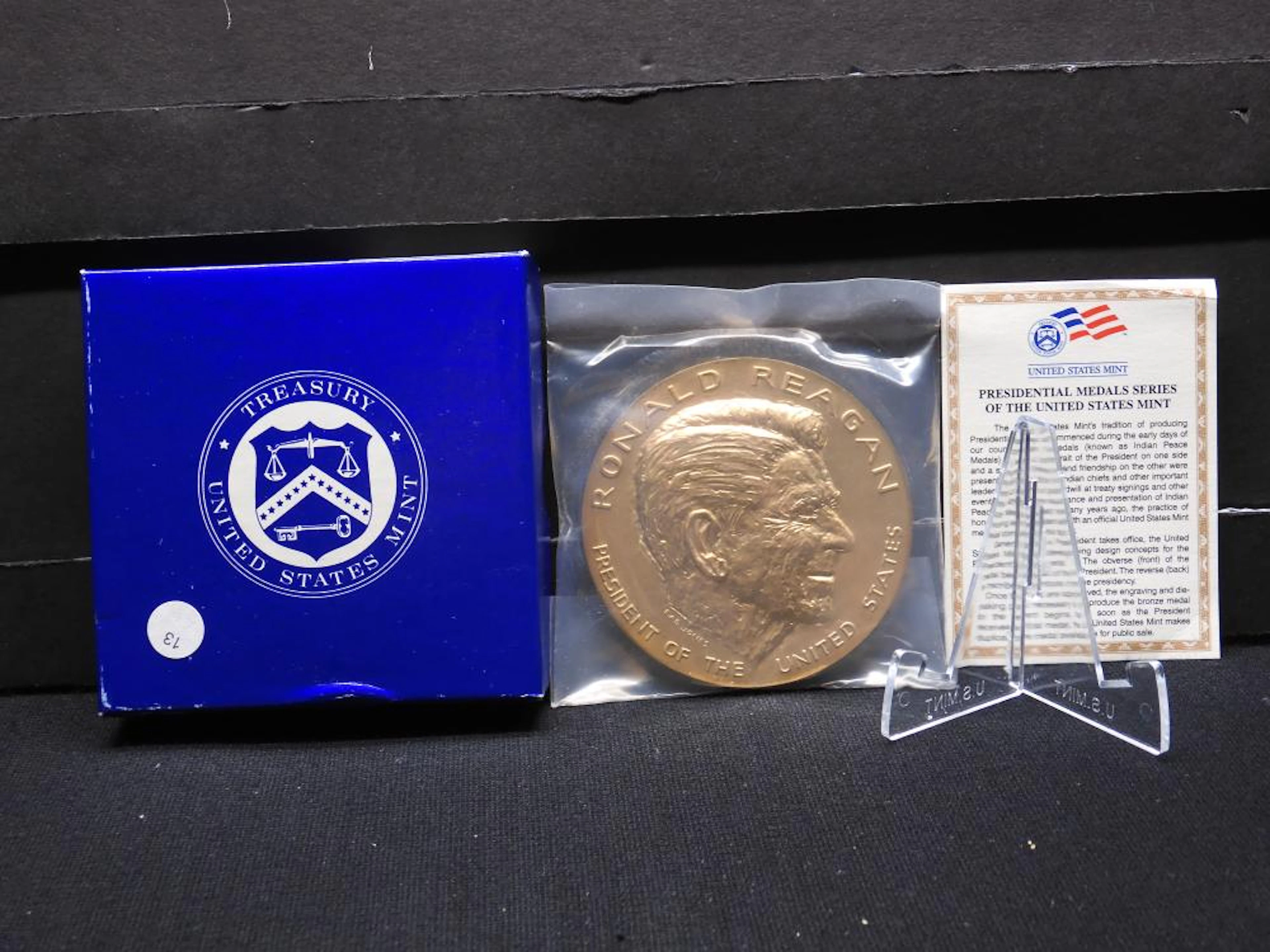 8 ounce bronze Ronald Regan Presidential Medal. In original box.