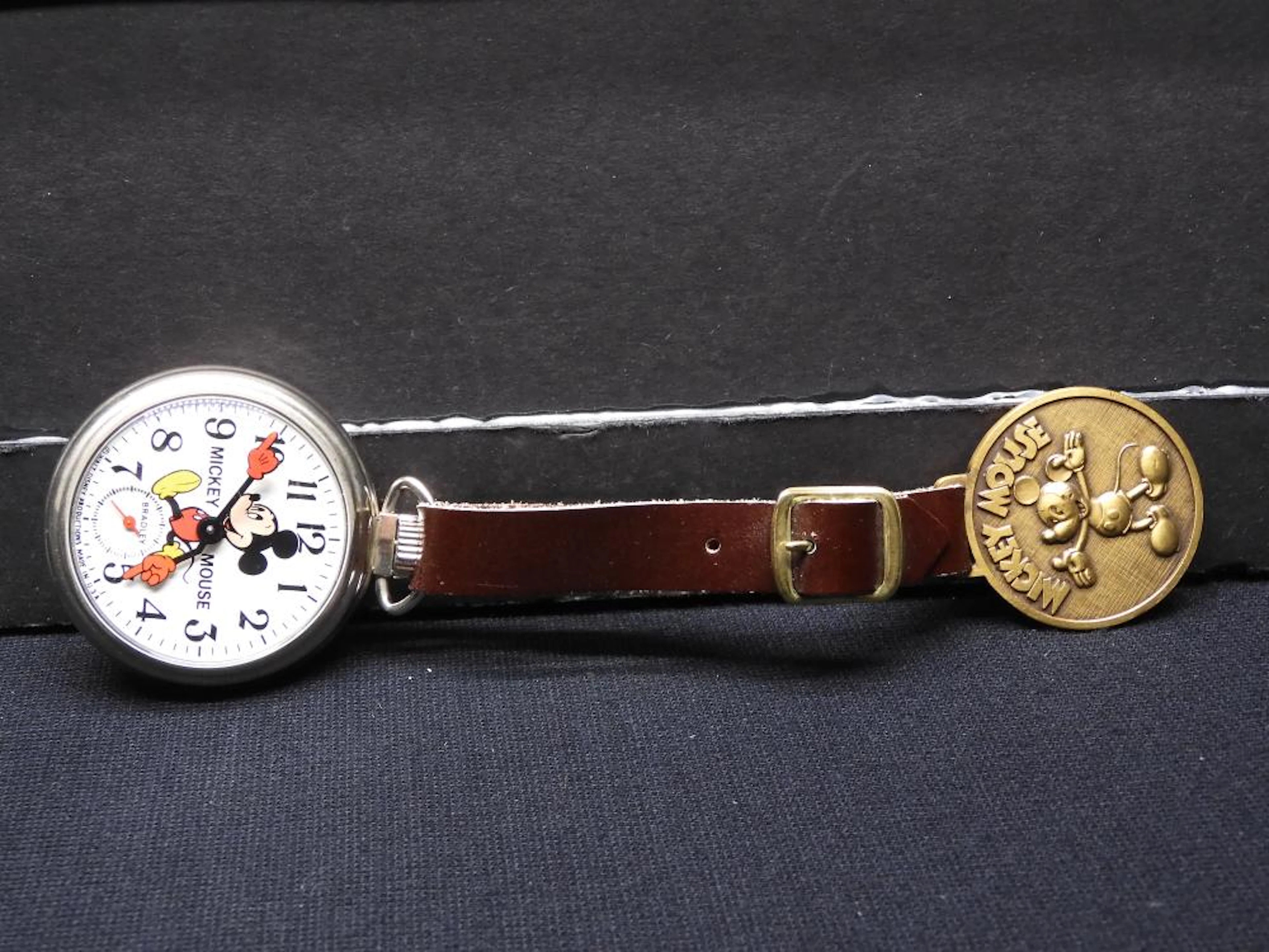 Bradley Mickey Mouse Pocked Watch with Mickey FOB - NOS Works Great