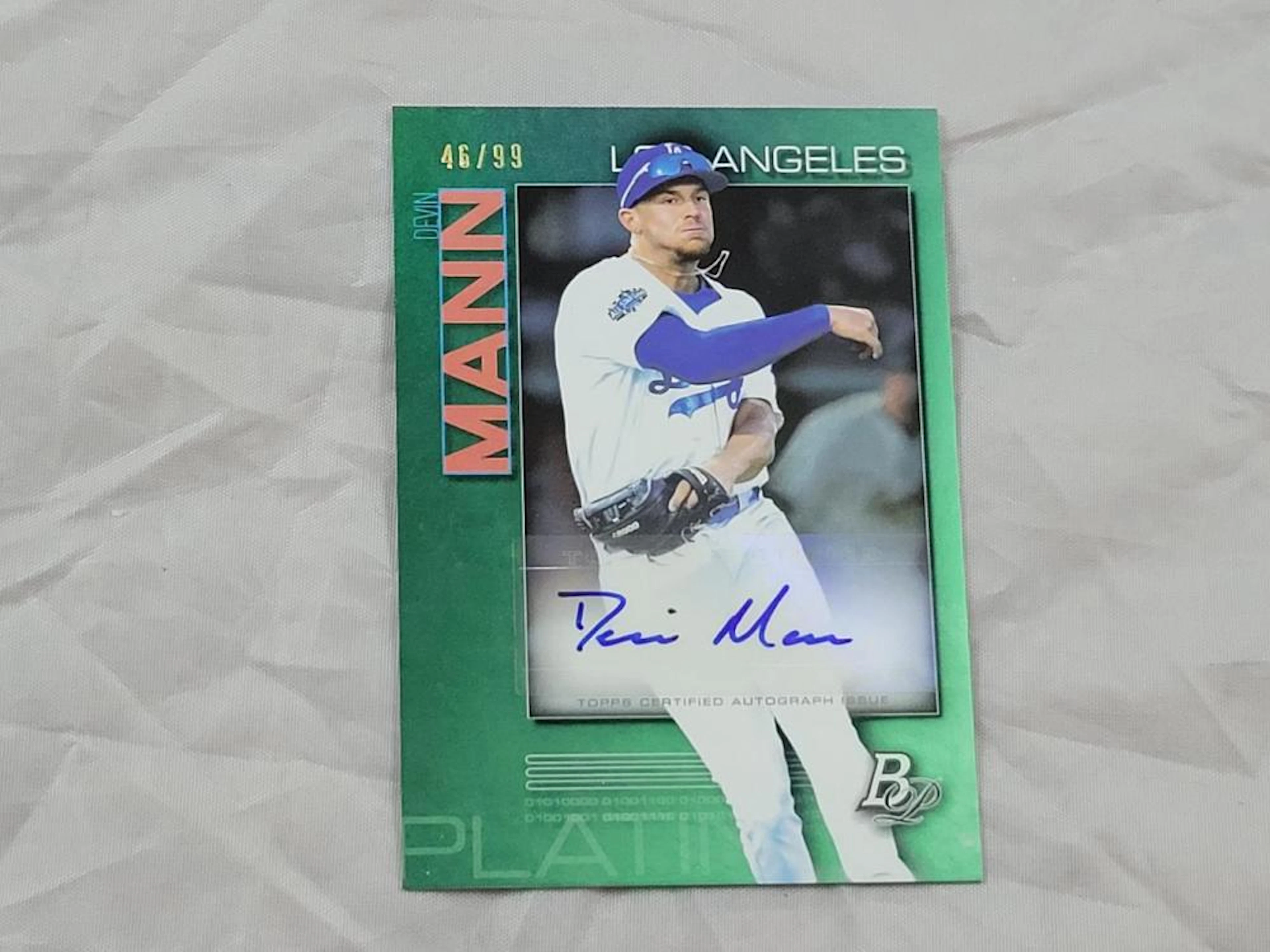2020 Bowman Platinum Devin Mann Emerald Auto Serial #46/99