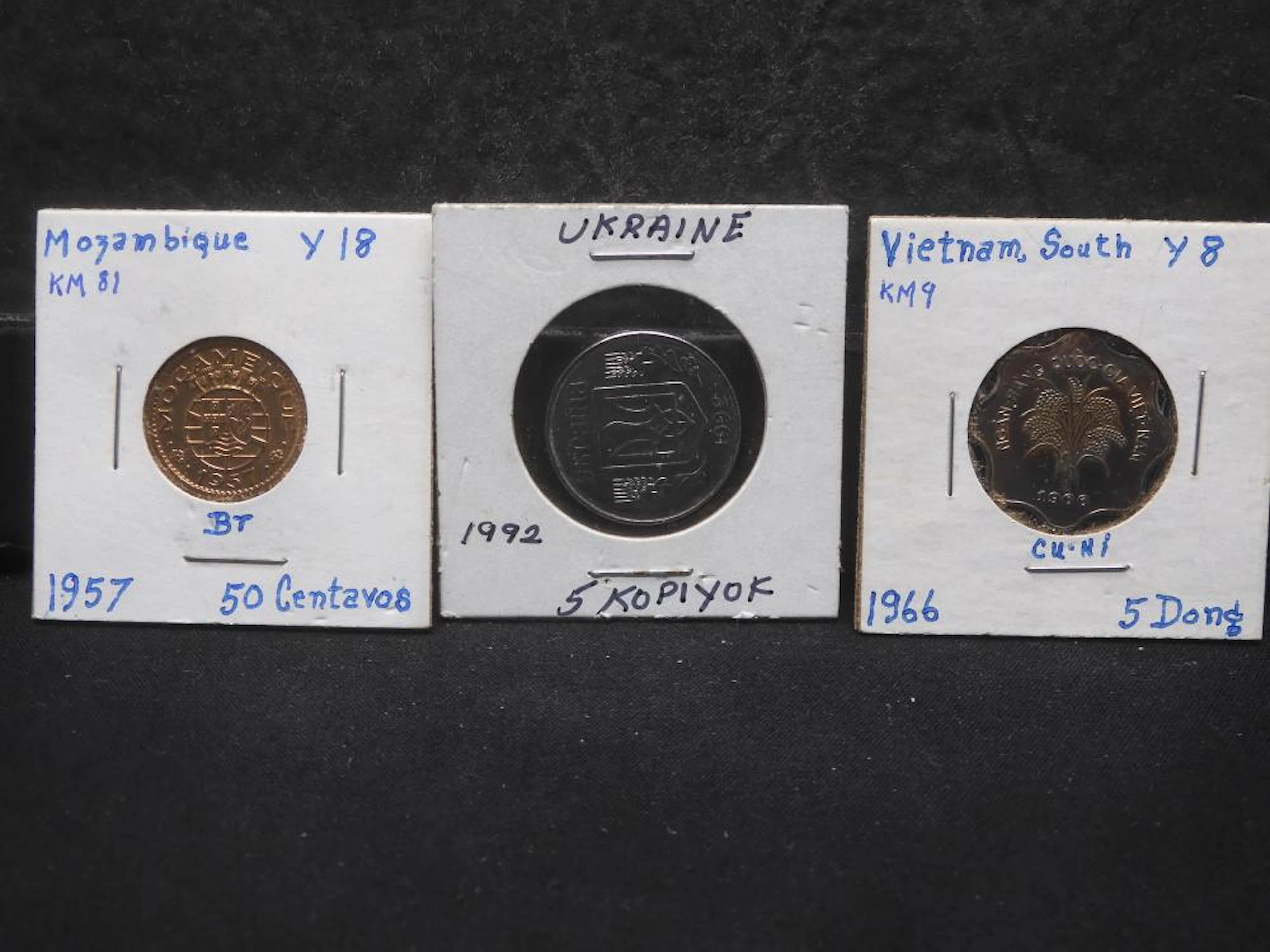 3 World coins unknown value S Vietnam, Eastern Europe, & Mozambique