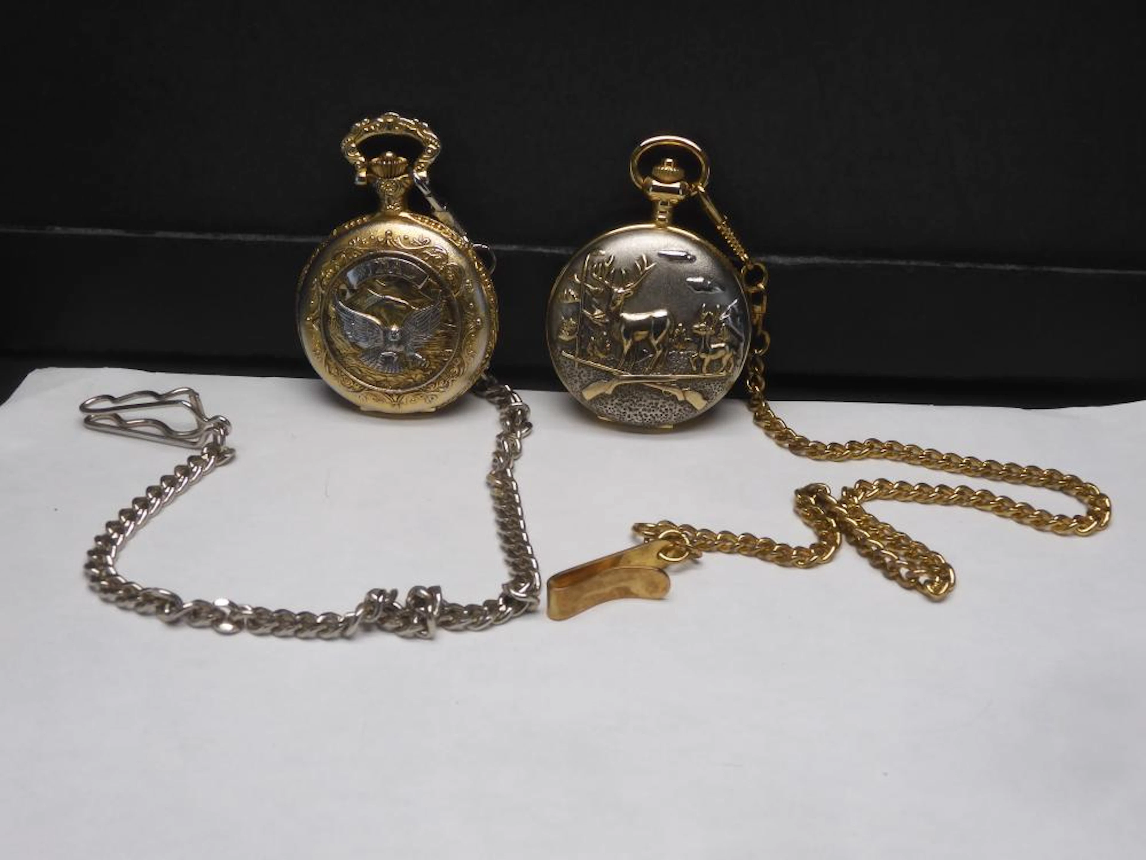 Lot of 2 MILAN Quartz Pocket Watches with Chains - Work Great