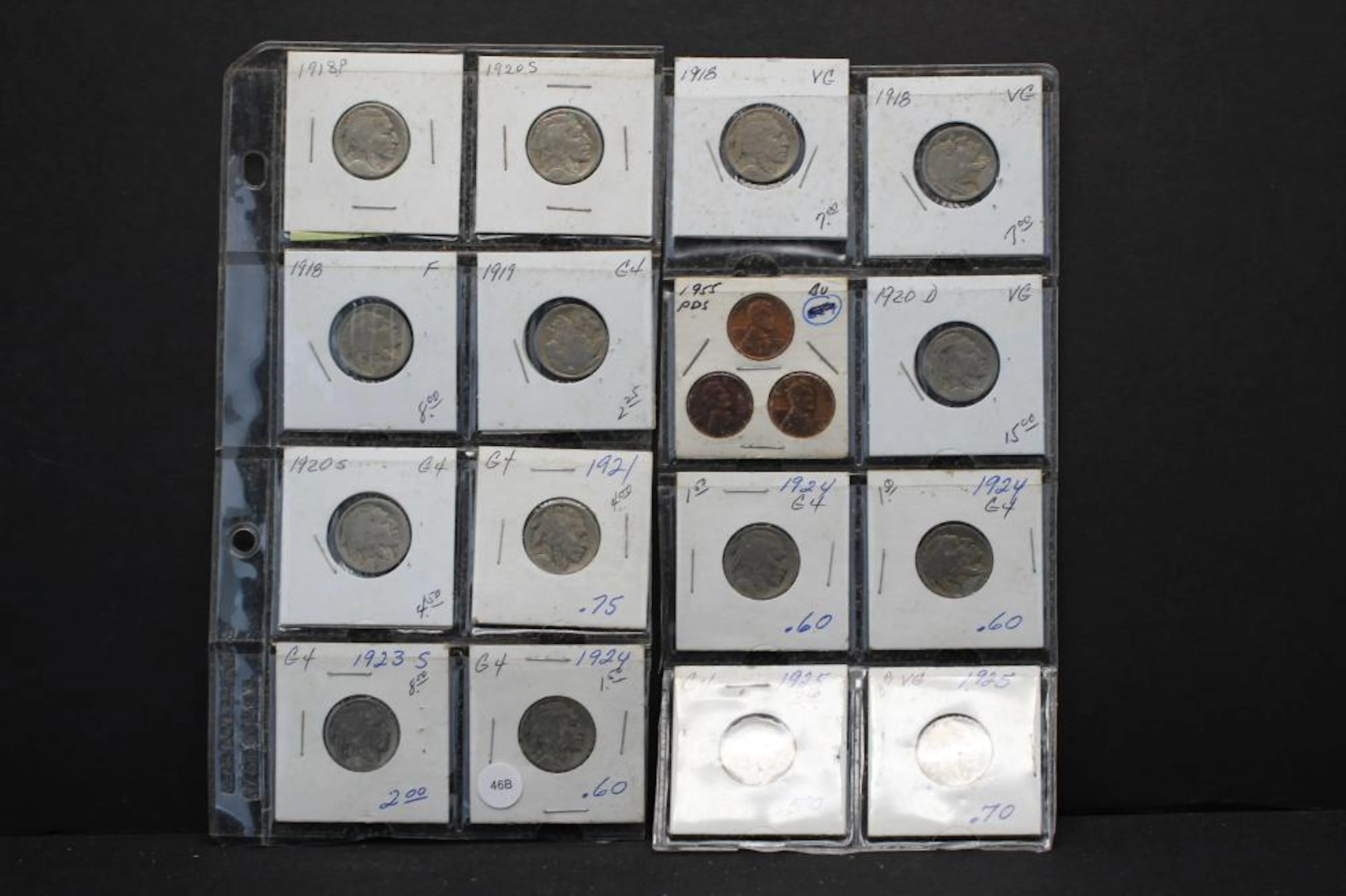 15 Buffalo Nickels & 1955 PDS Lincooln Wheat Cents