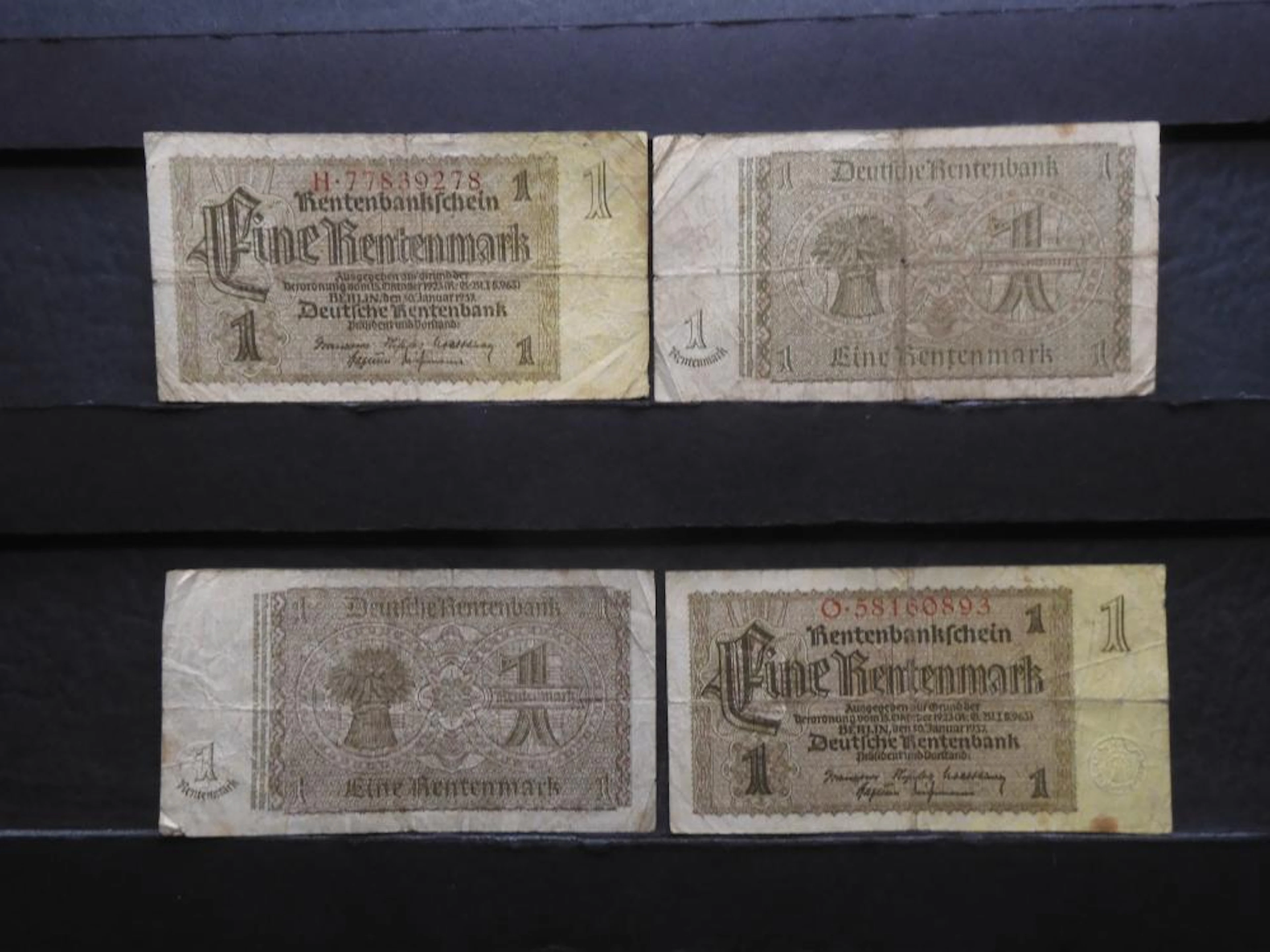 4 1937 German 1 Rentenmark Notes