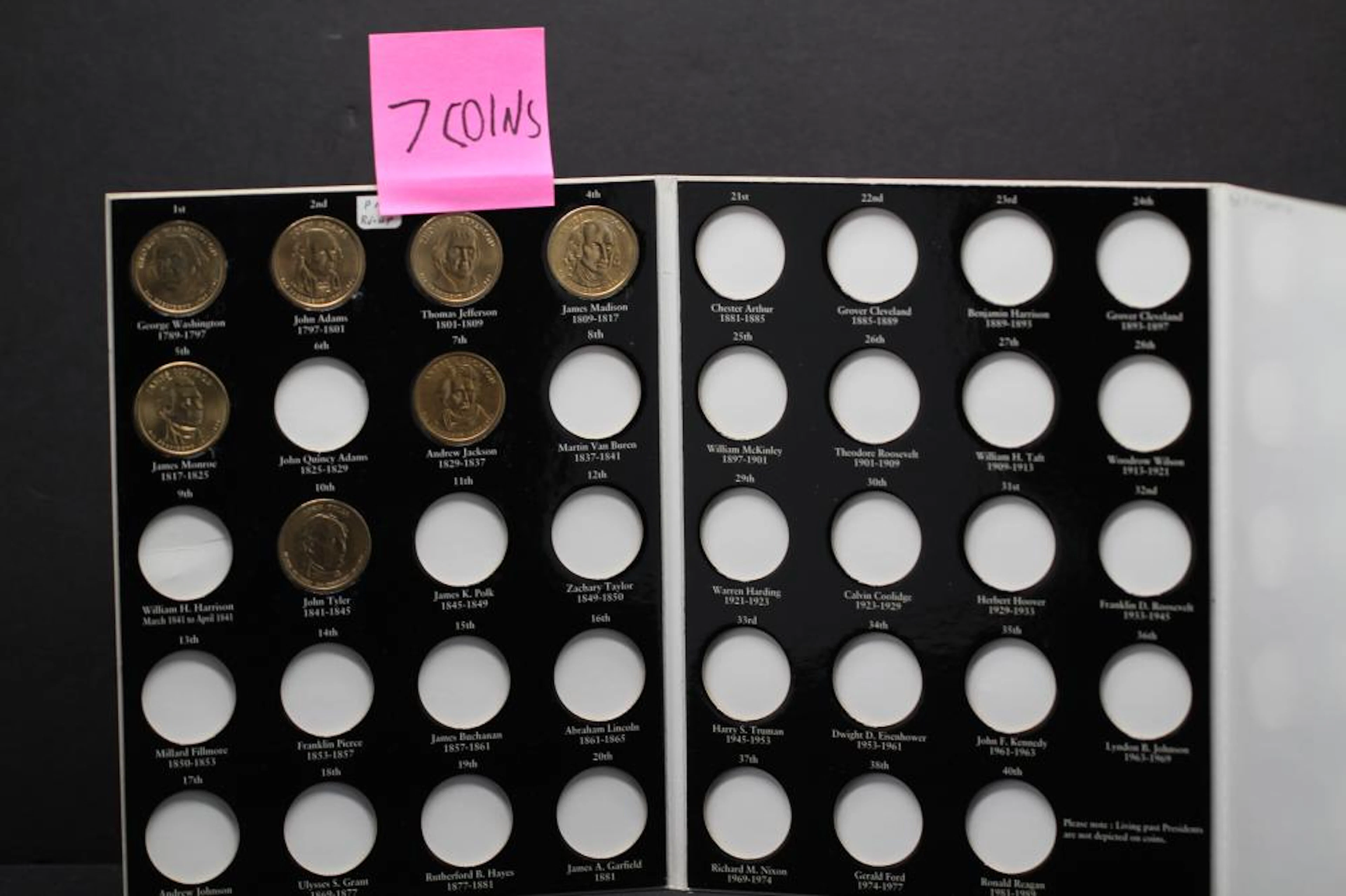 U.S. Presidential Dollar Coin Book 7 Coins