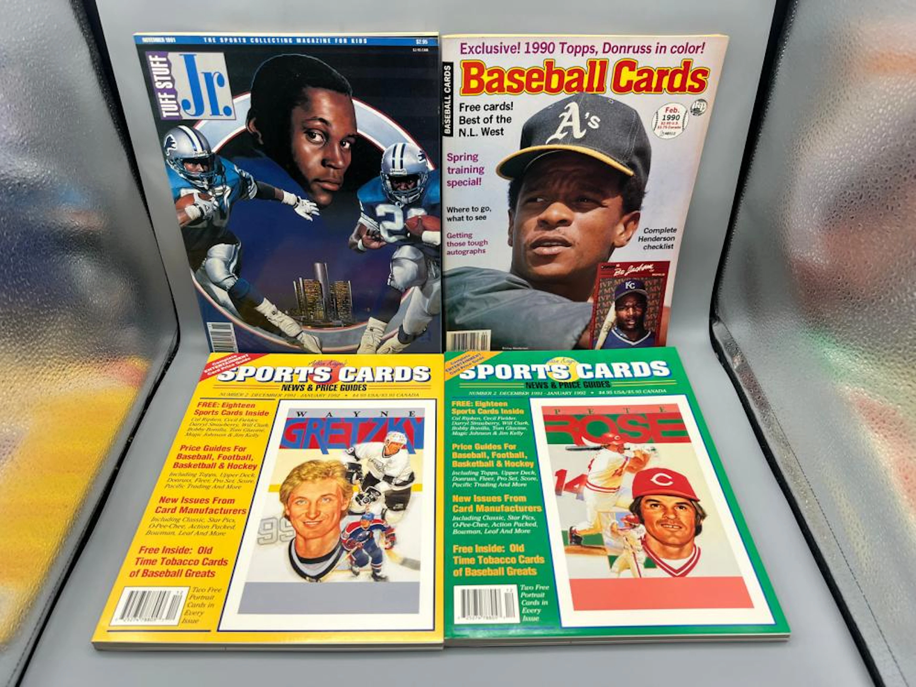 Lot of (4) Assorted Sports Magazines W/ Uncut Card Sheets Inside - Barry Sanders