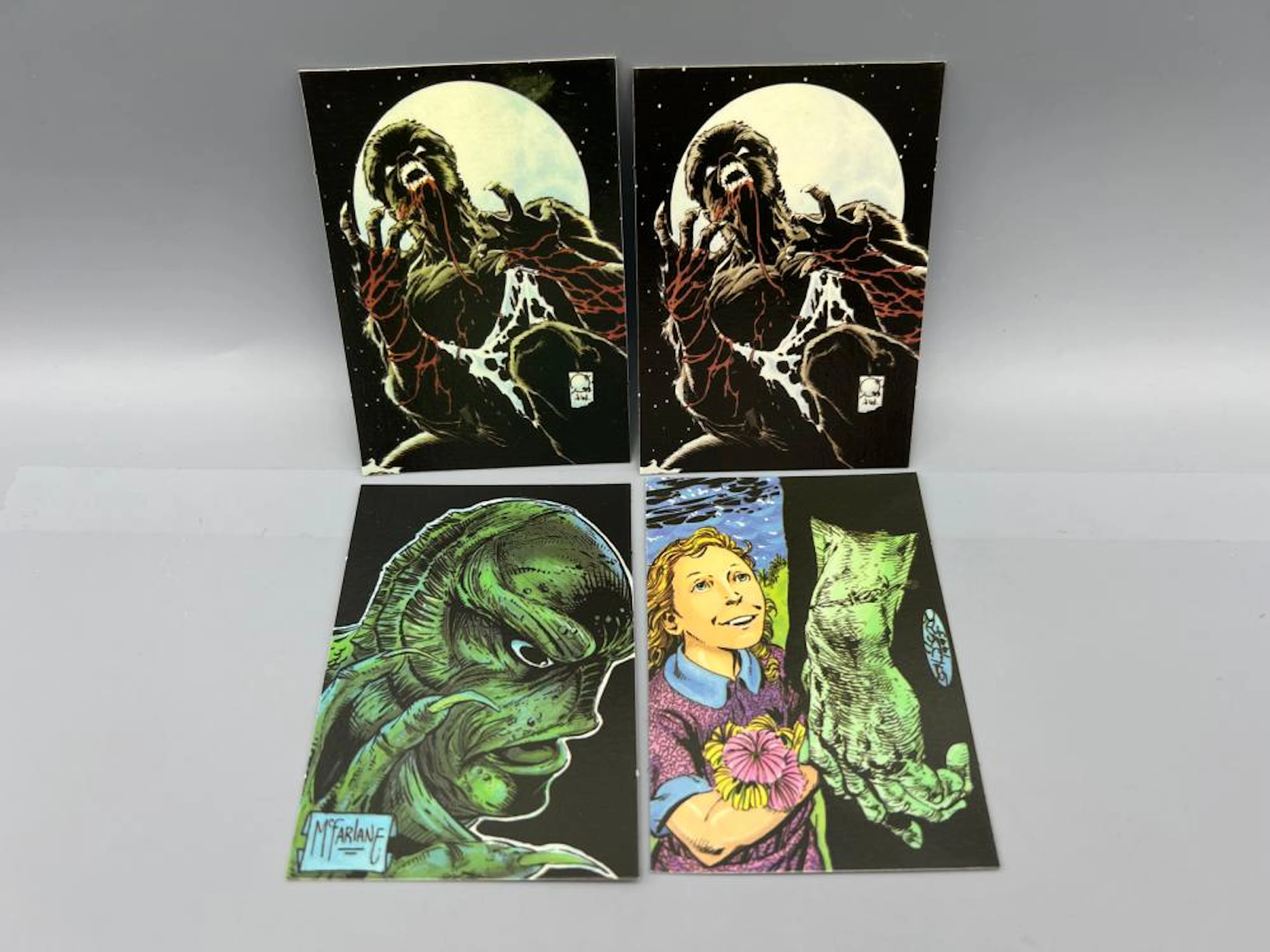 Lot of (4) 1991 Topps Universal Monsters Horrorglow Chase Cards -Wolfman