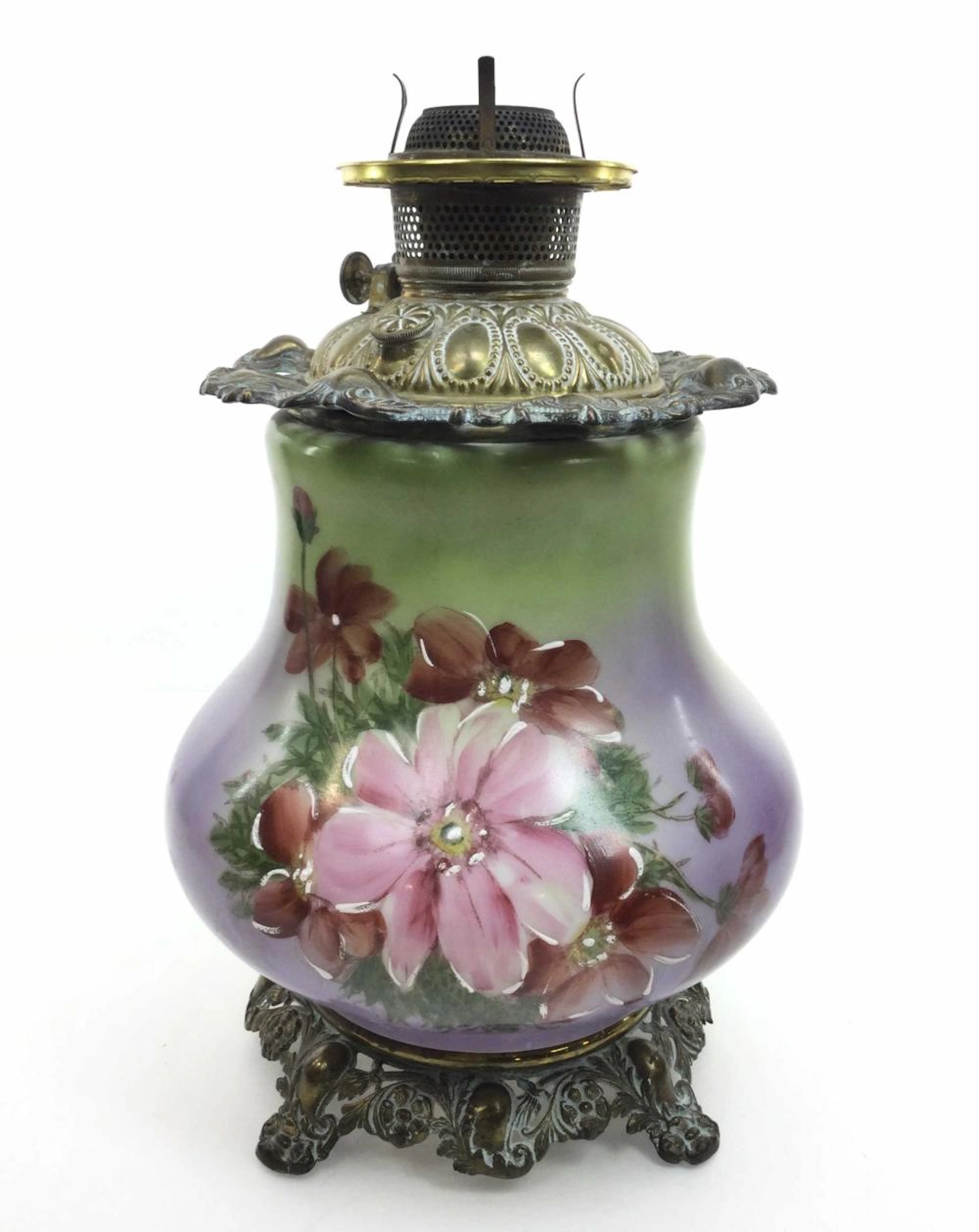 Antique Hand Painted Oil/ Kerosene Lamp