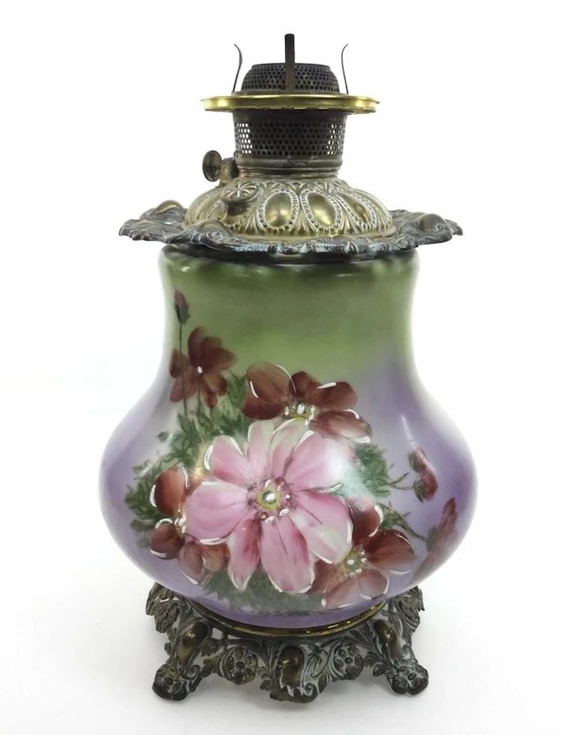 Antique Hand Painted Oil/ Kerosene Lamp
