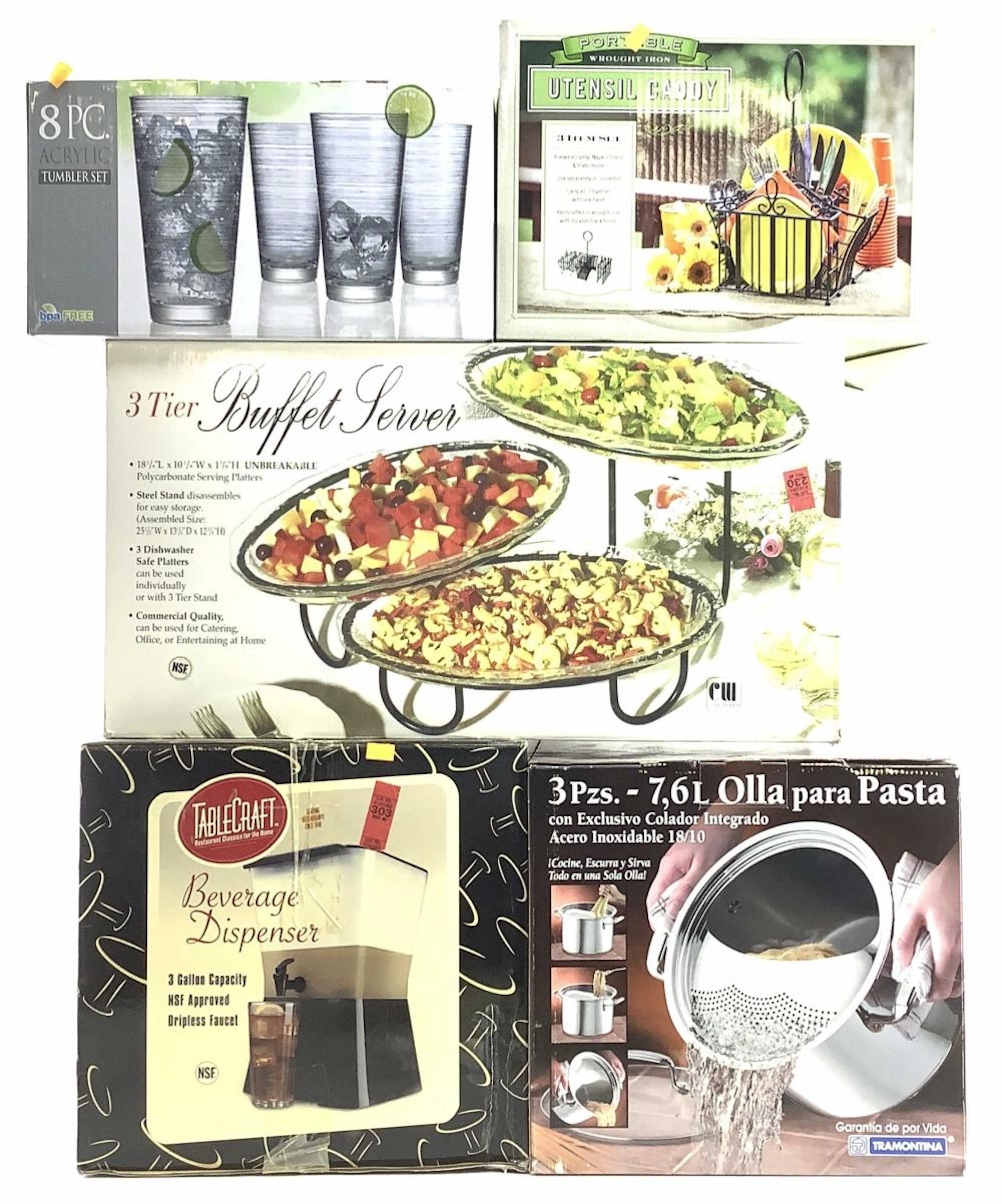 (5pc) Kitchen Lot, Pot, Tumblers, Beverage