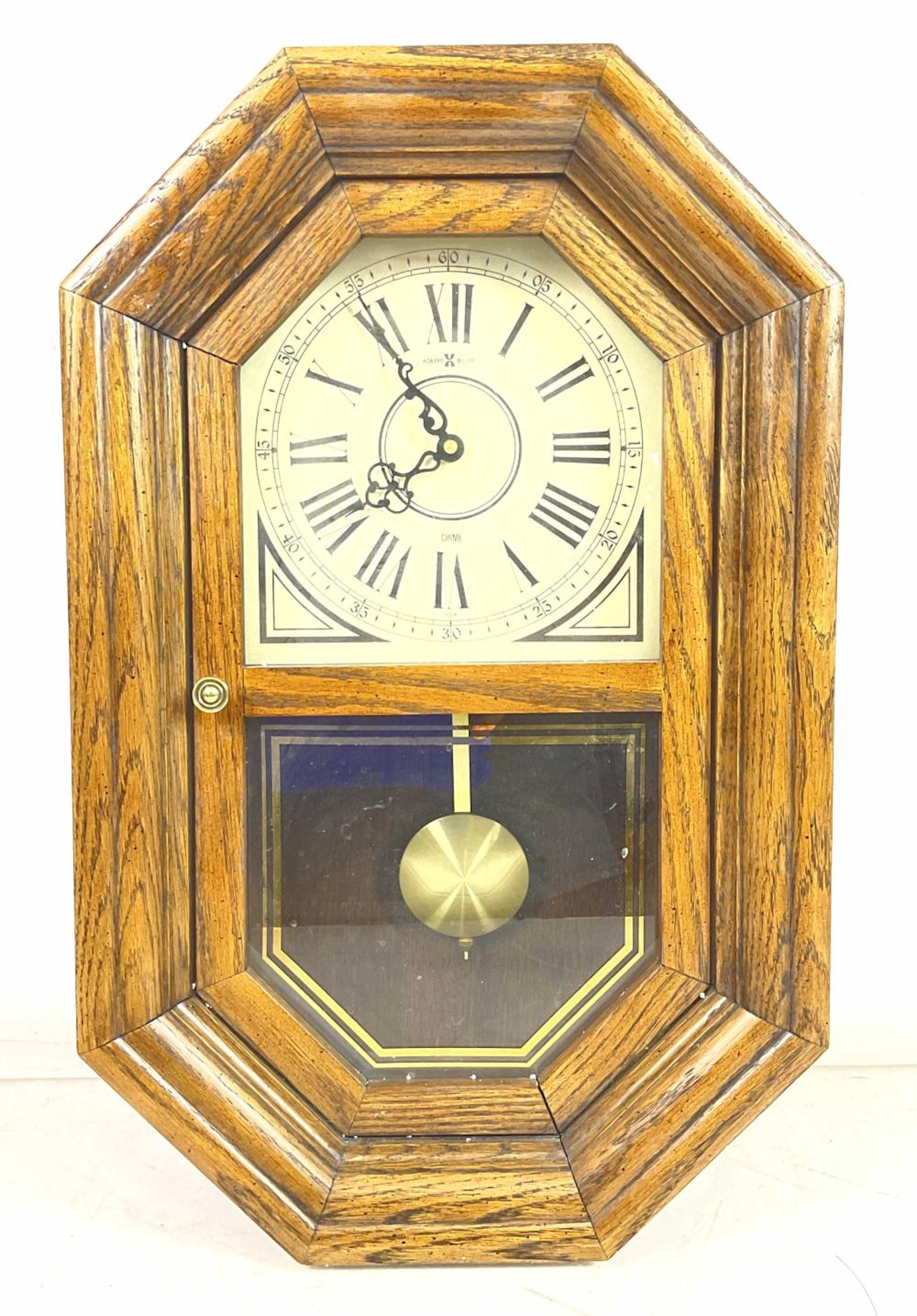 Antique Howard Miller Pendulum Oak Wall Clock