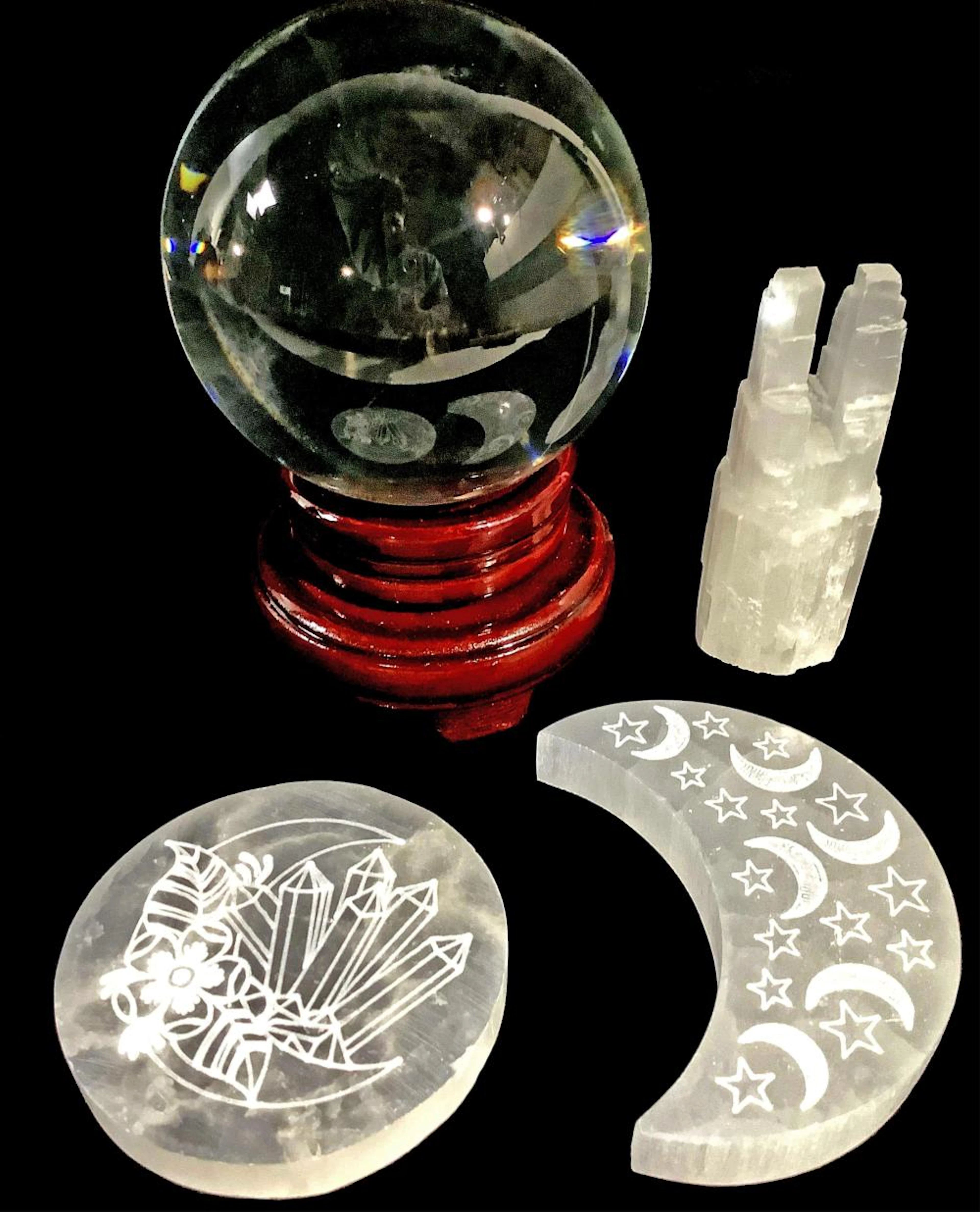 4in Crystal Ball With Base, Crystals, Moon Plate