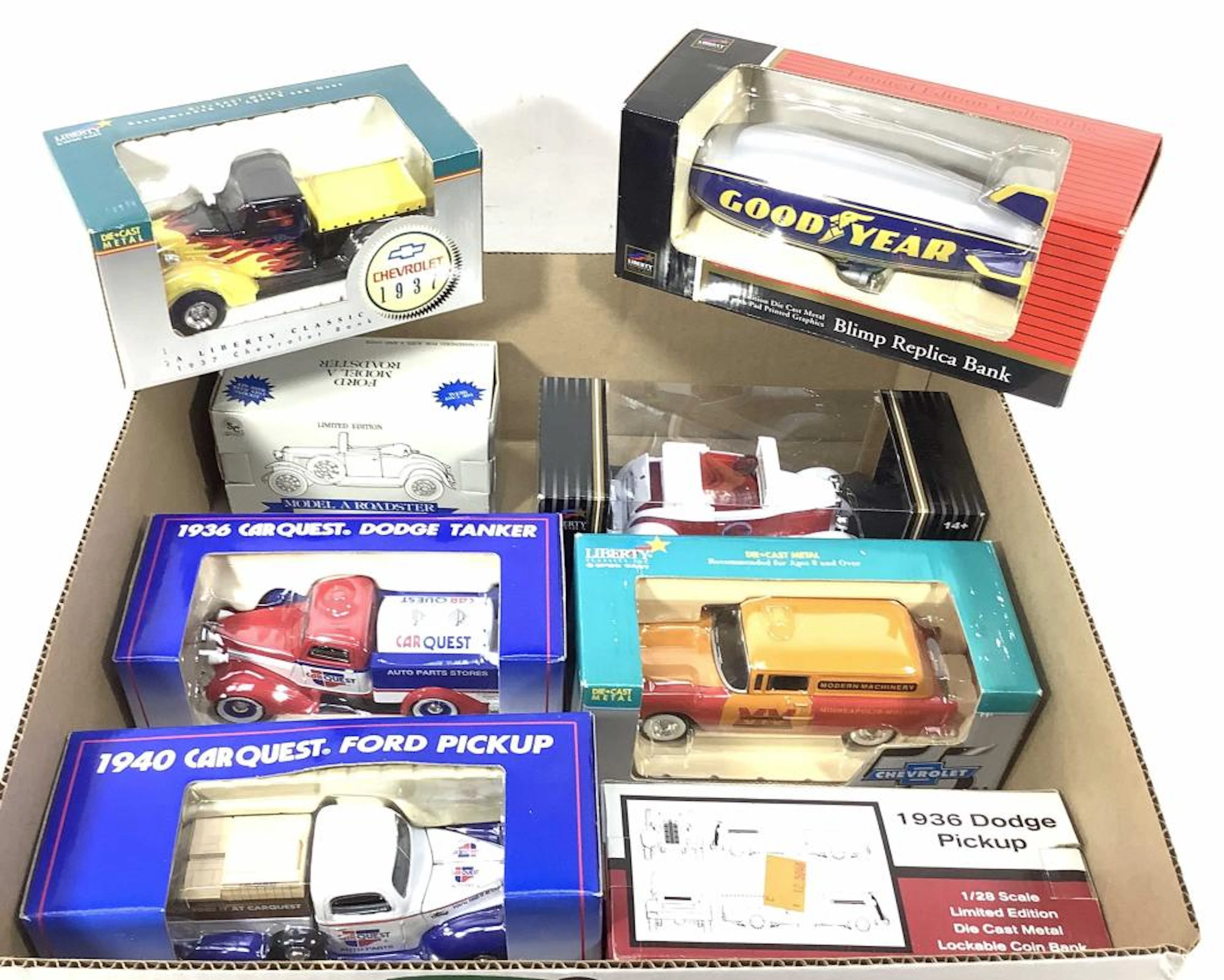 (8pc) NIP Cars/ Trucks/ Goodyear Blimp, Banks