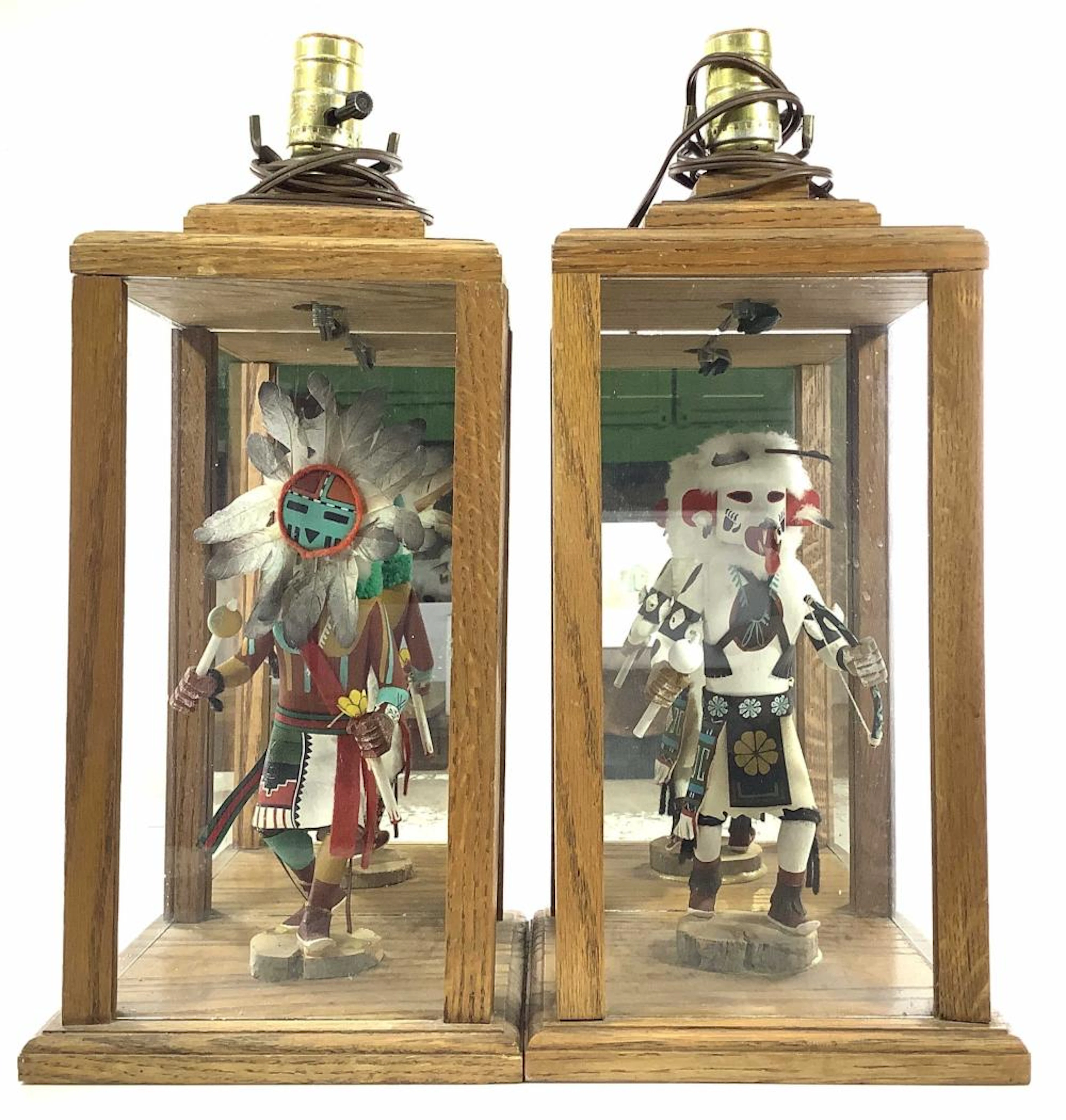 (2) Southwestern Kachina Doll Shadowbox Lamps
