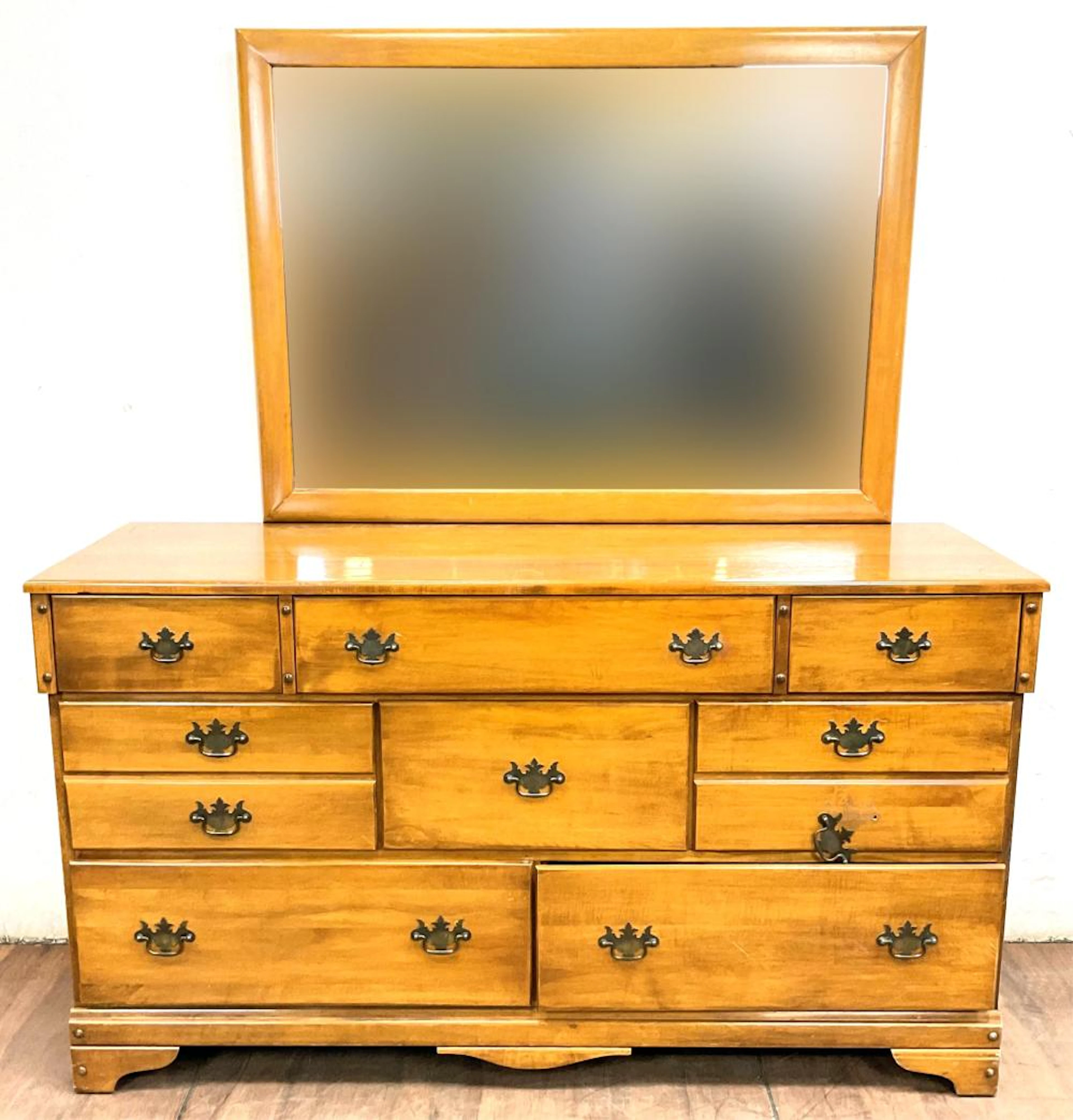 (2pc) Atkin Americana Solid Maple Dresser & Mirror