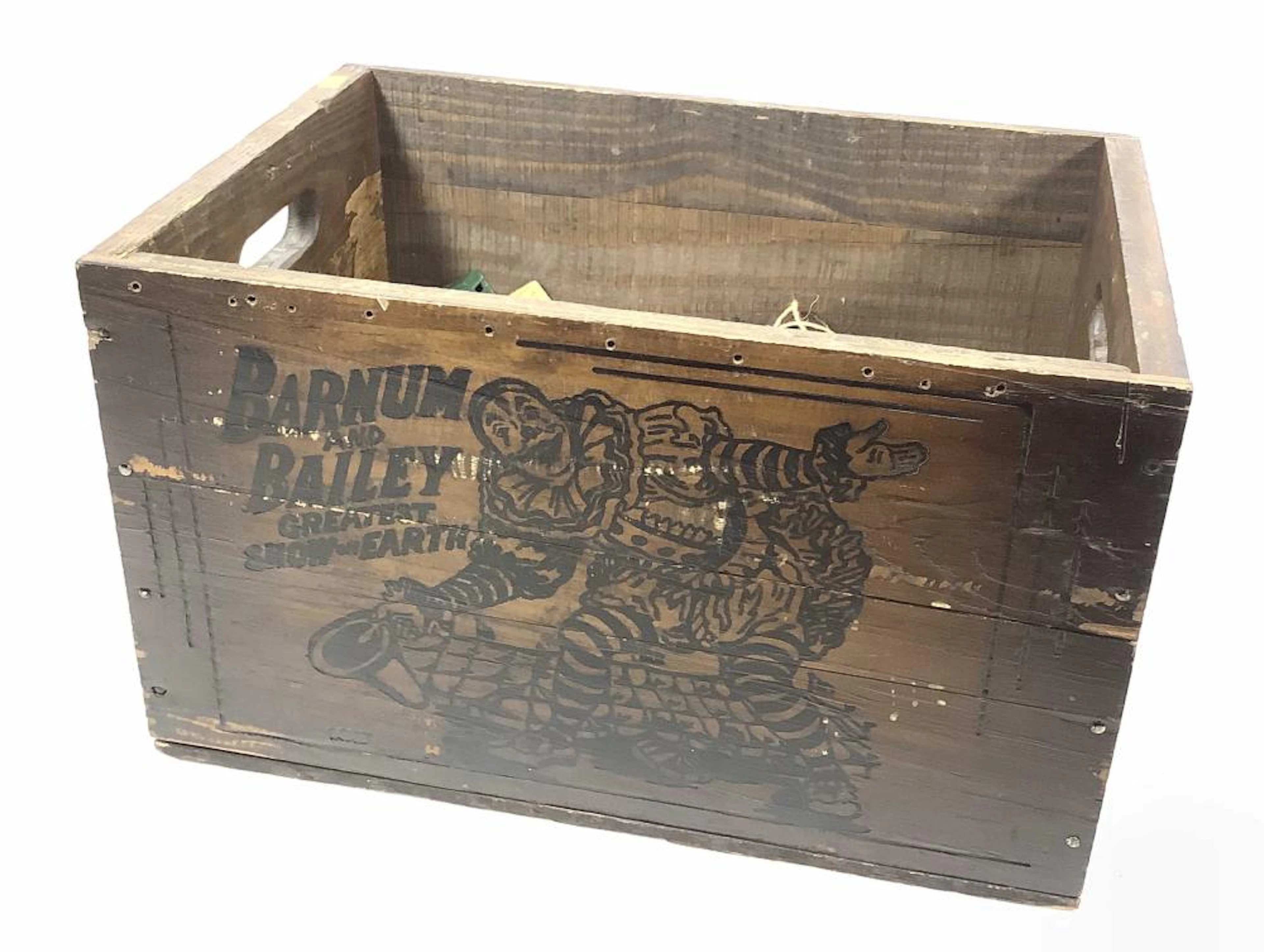 Vintage Barnum & Bailey Wood Crate With Toys