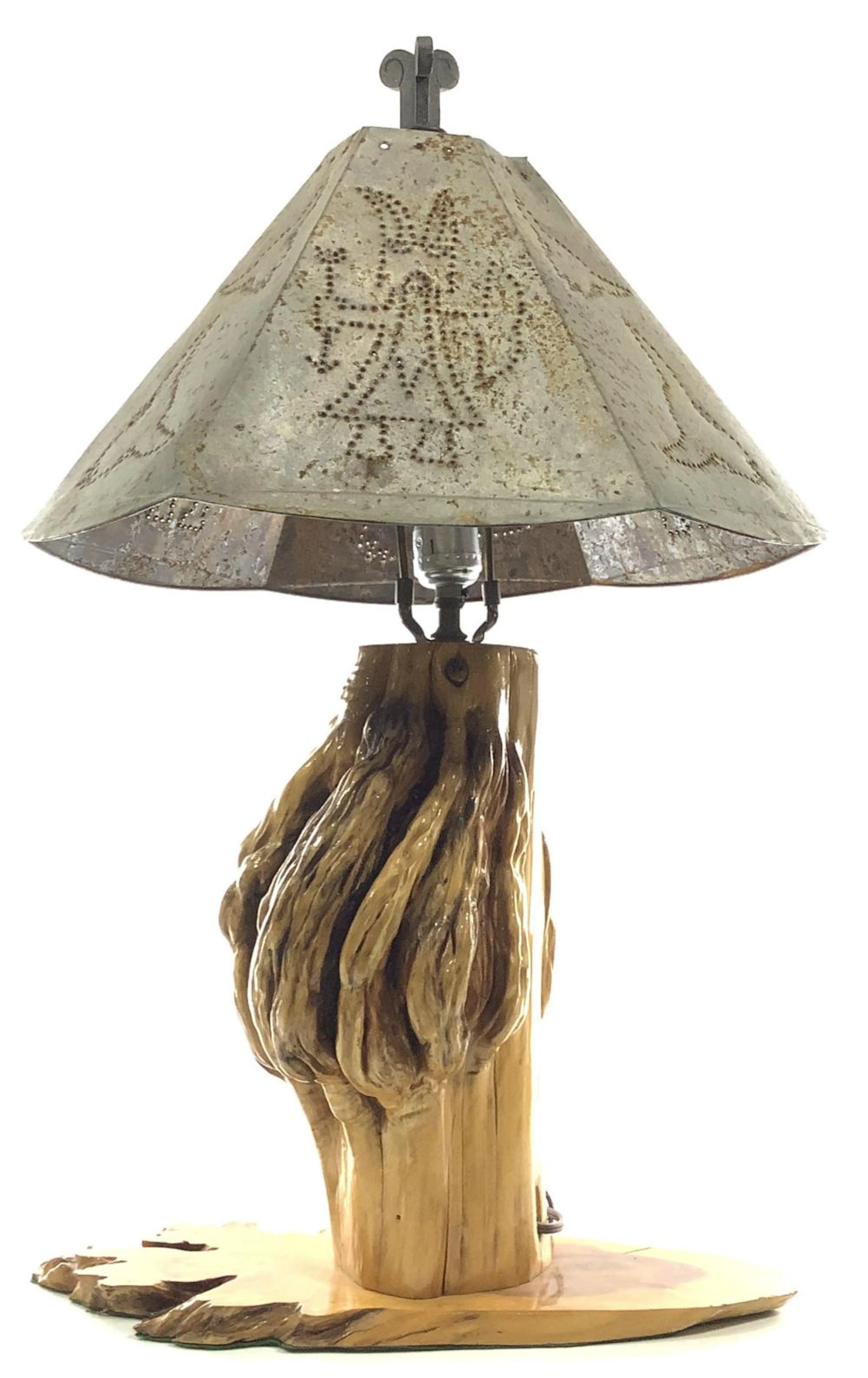 Southwestern Burlwood & Metal Shade Table Lamp
