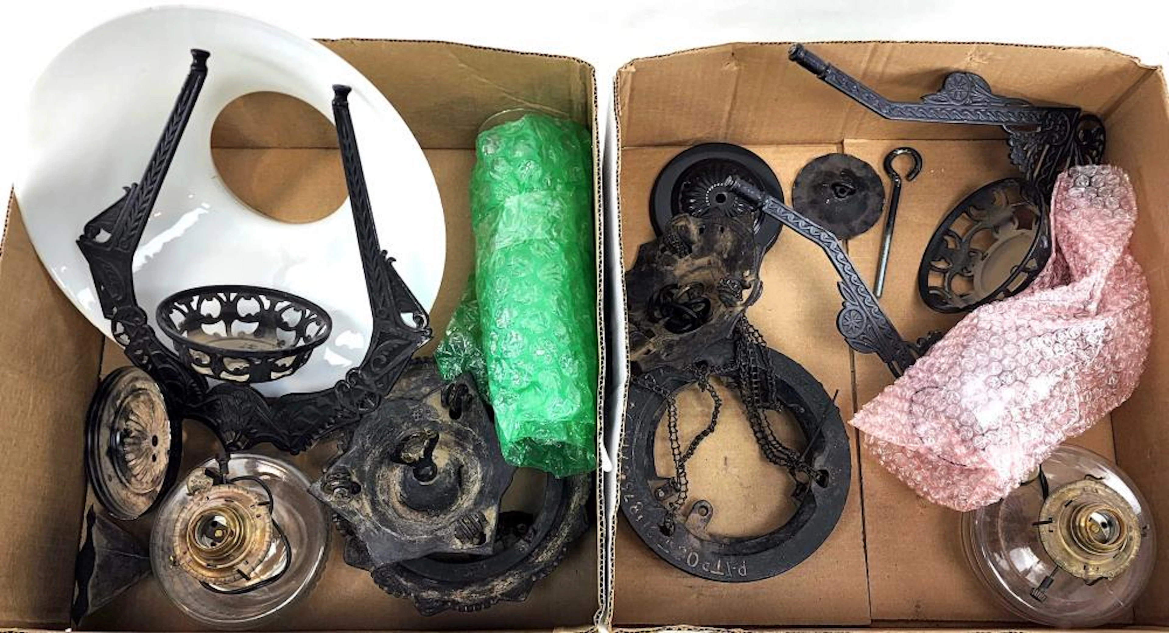 (2) Vintage B & H Cast Iron Hanging Oil Lamps