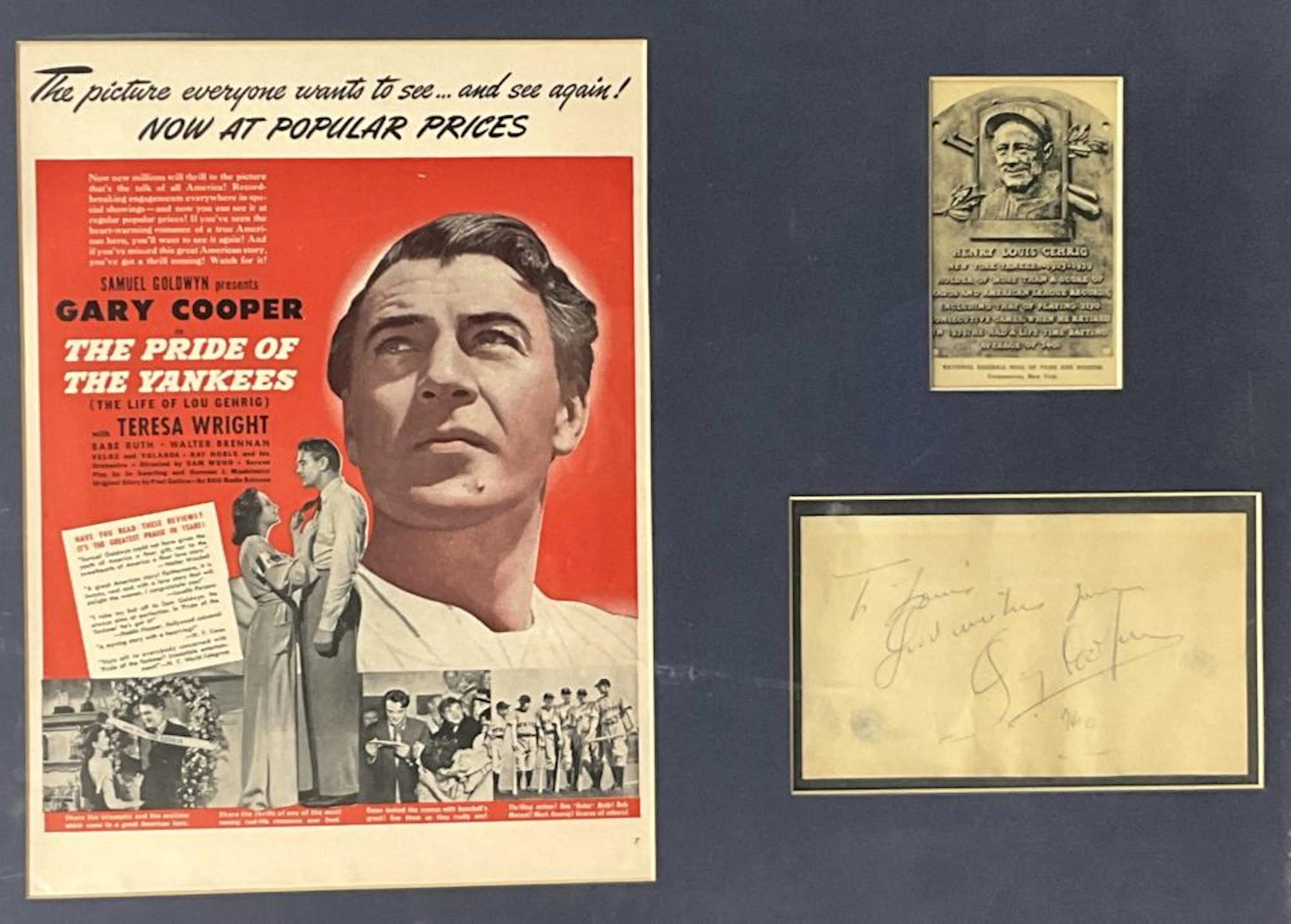 Vintage Gary Cooper Yankees Ad & Autograph
