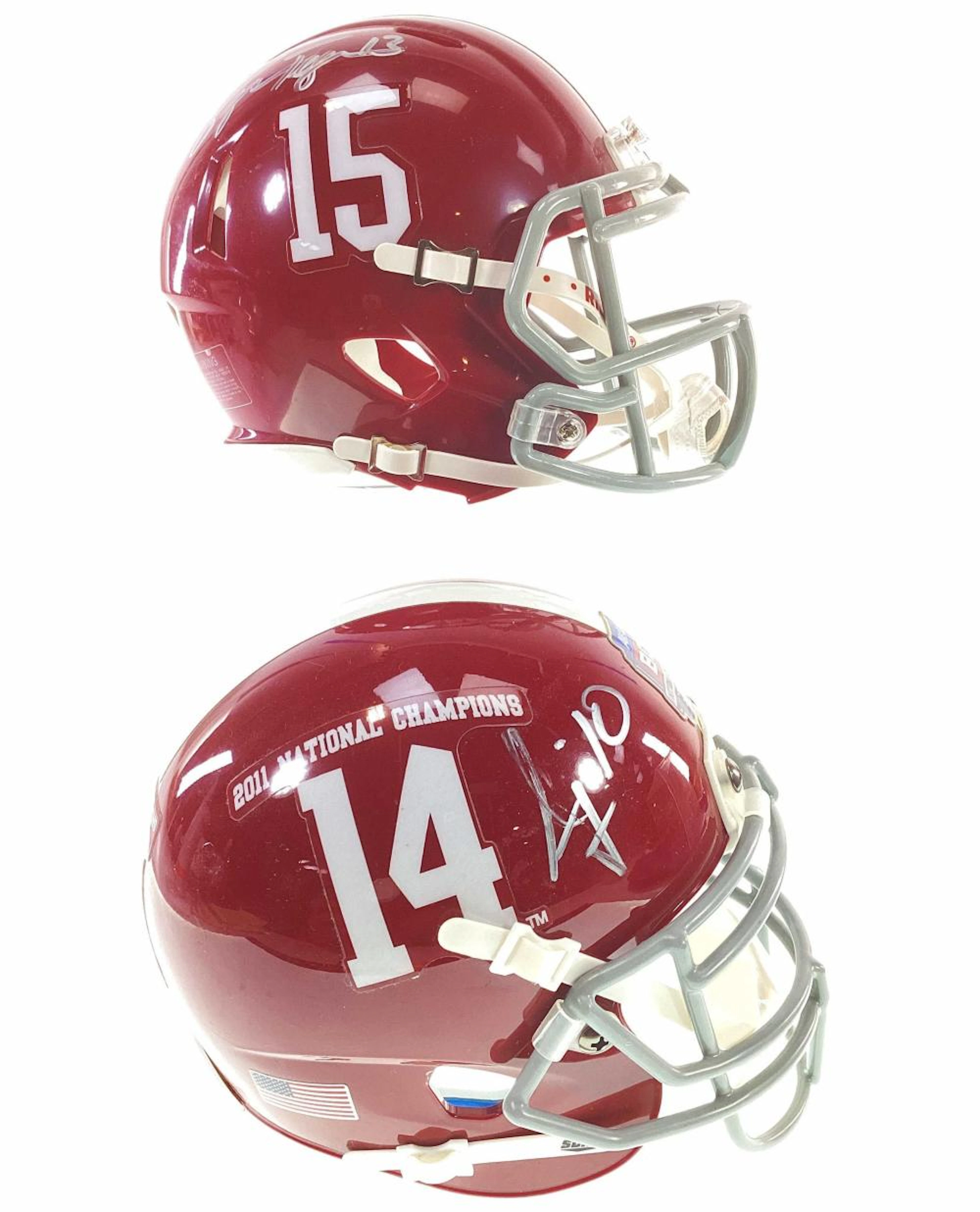 (2) Autographed Alabama Crimson Mini Helmets