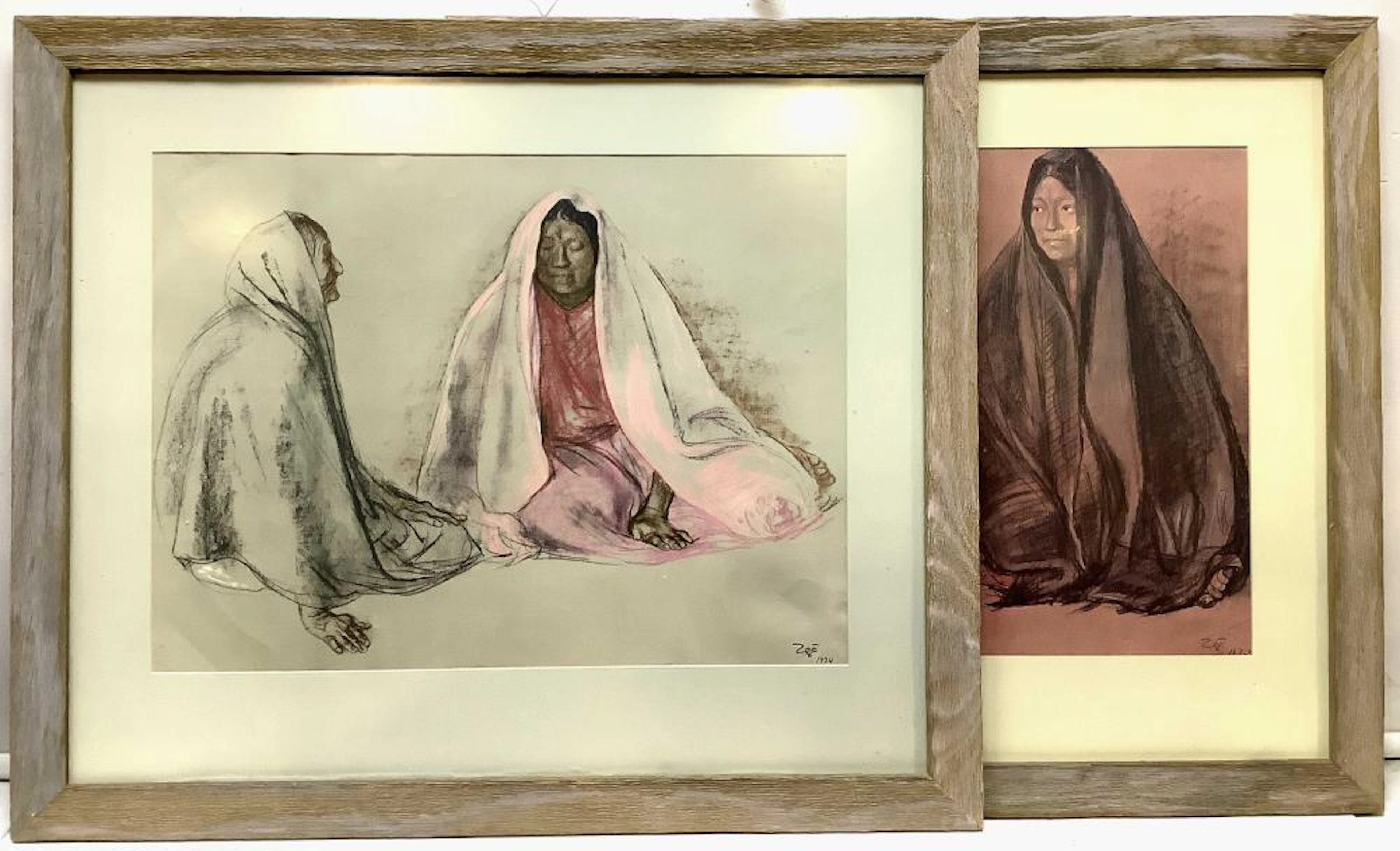 (2pc) Francisco Zuniga Framed Lithographs