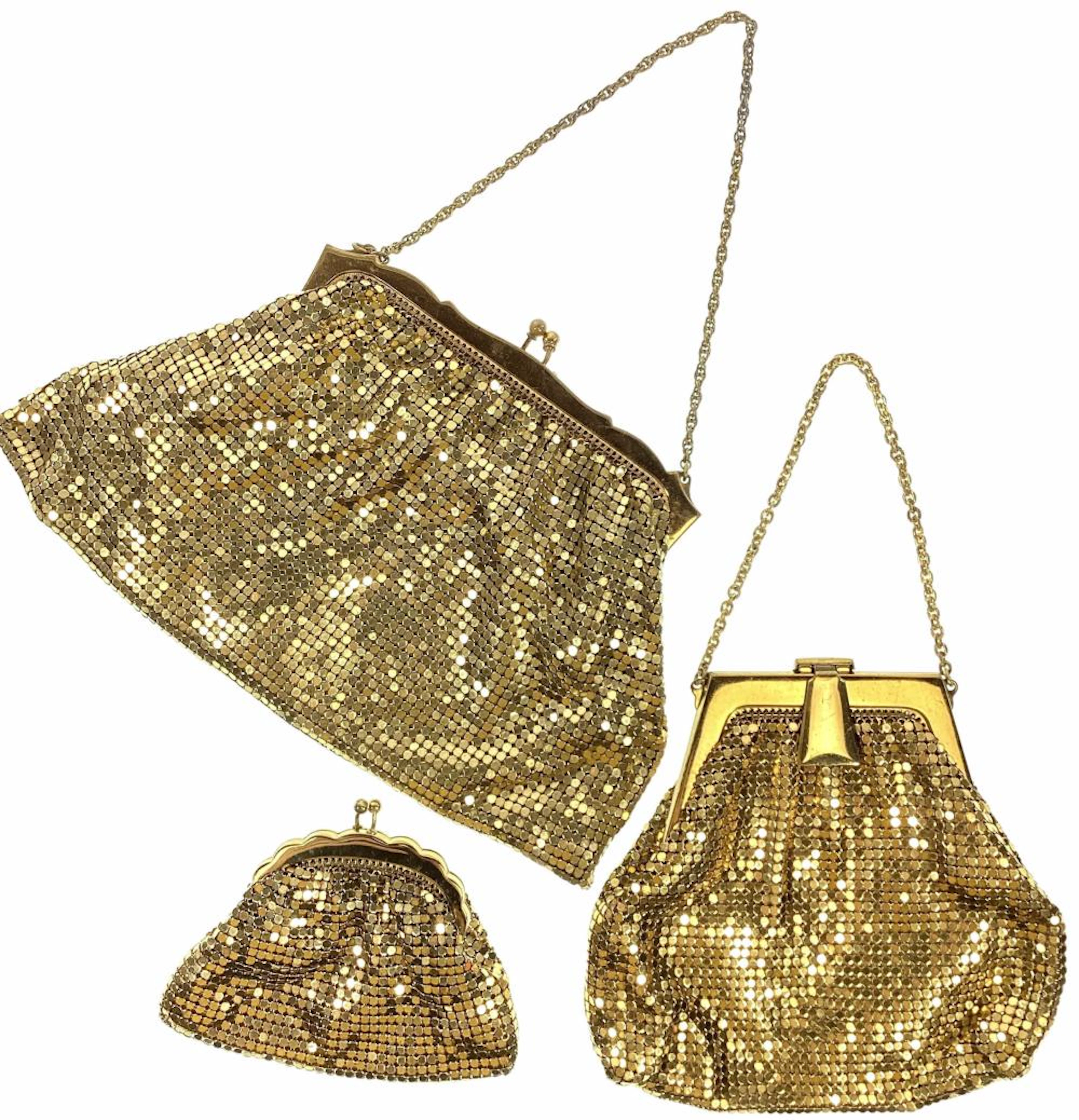 (3) Vintage Whiting & Davis Gold Mesh Purses