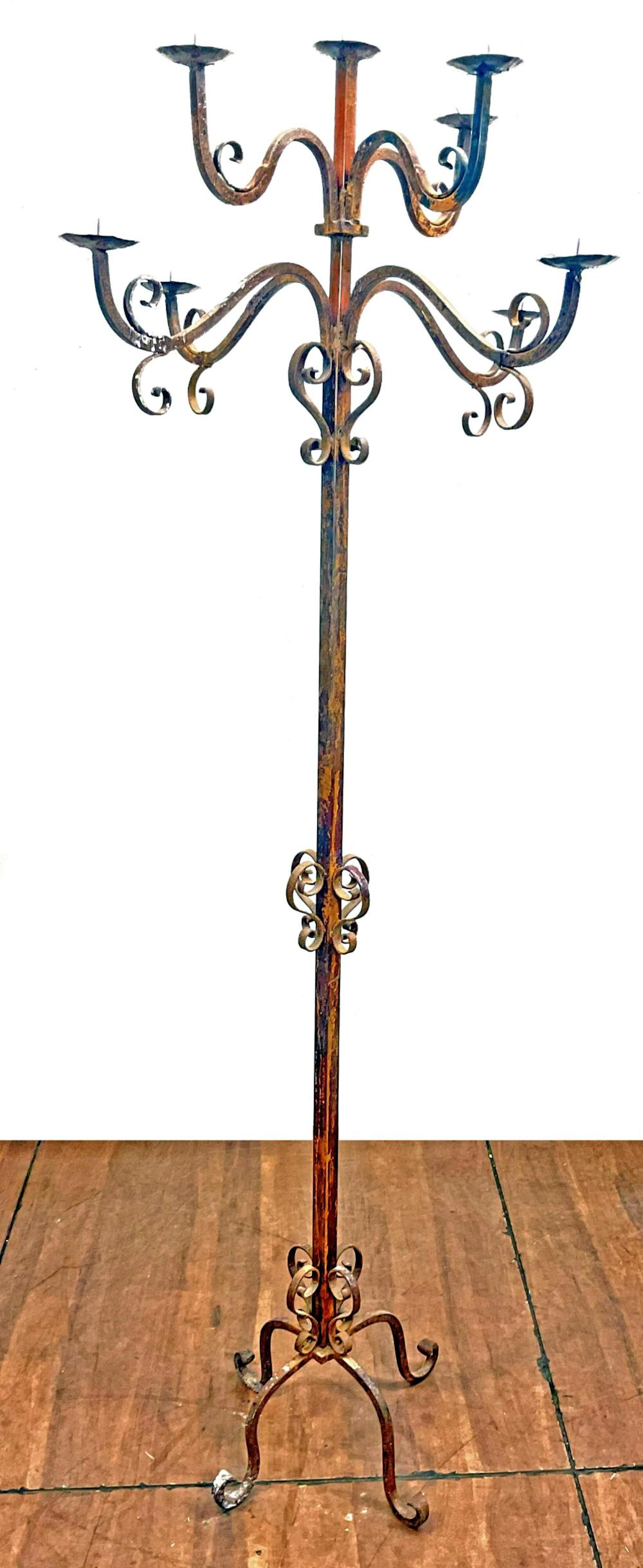 Gothic Influenced Wrought Iron Floor Candelabra