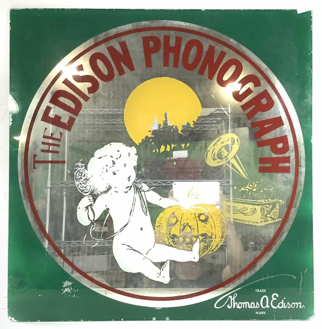 Vintage The Edison Phonograph Mirrored Glass Sig