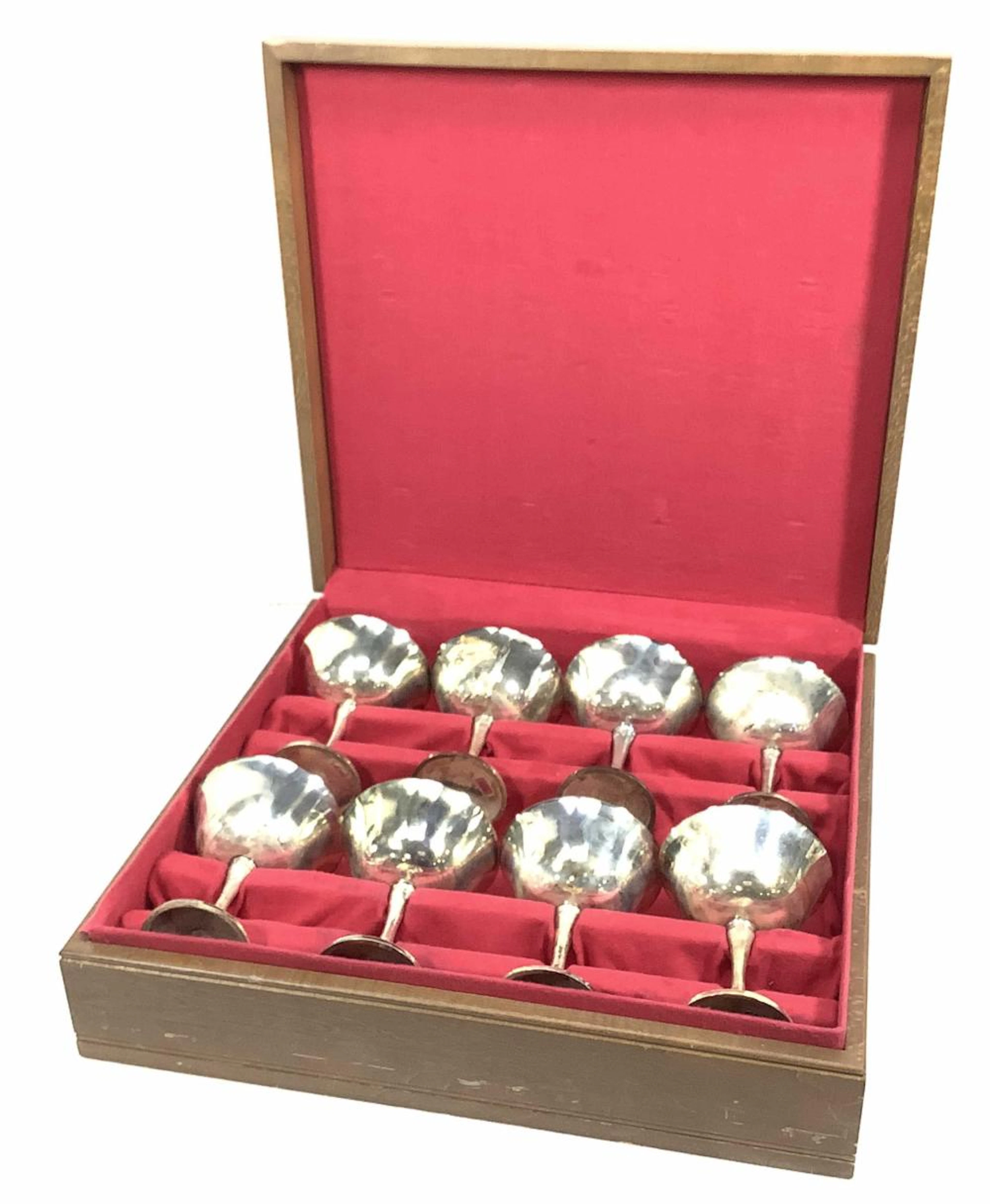 (8) Silver Plate Goblets With Chest, Salem