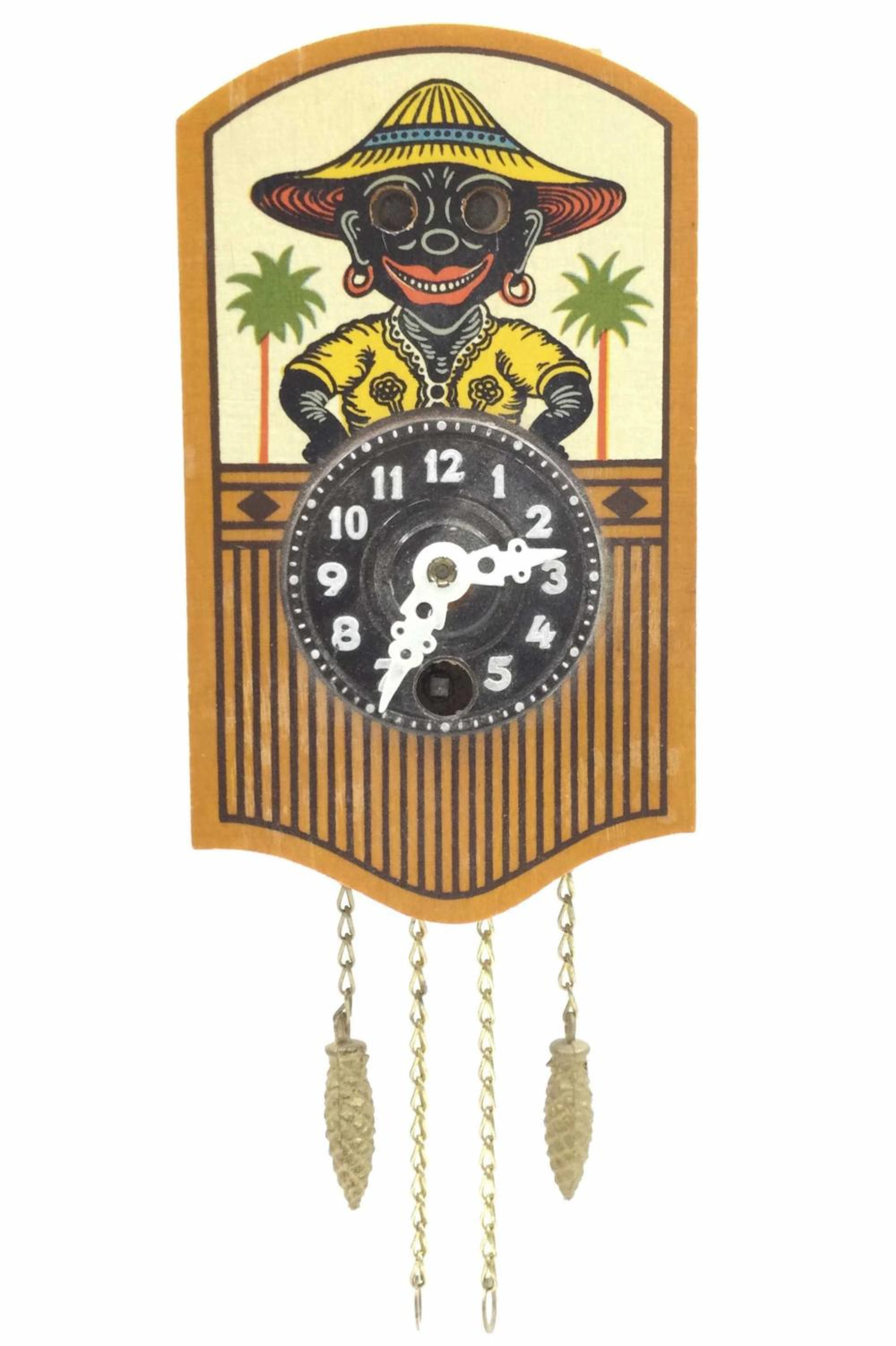 Vintage Black Americana Clock w/ Moving Eyes