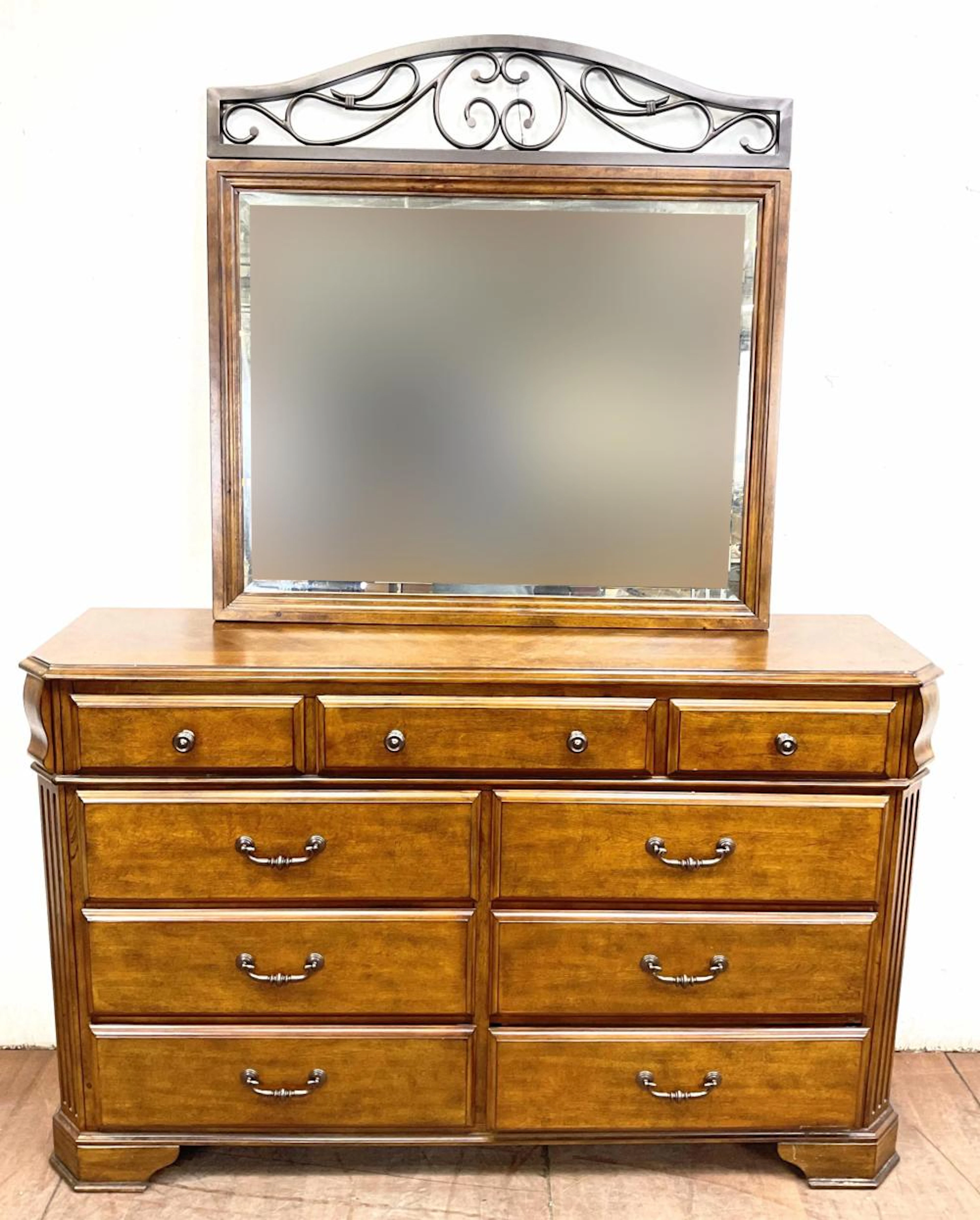 Transitional Style Maple Triple Dresser & Mirror