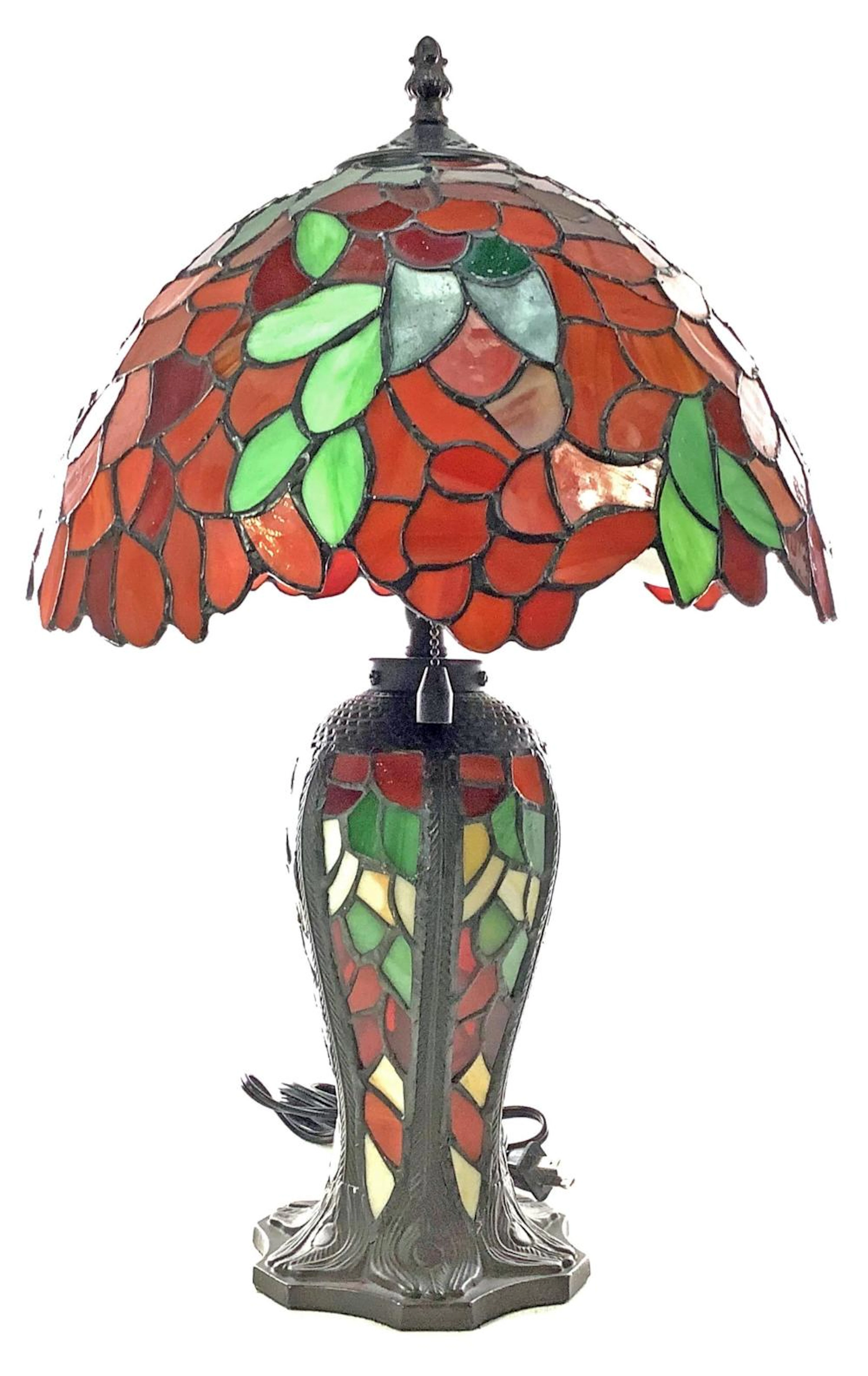 Art Nouveau Floral Style Slag Glass Table Lamp