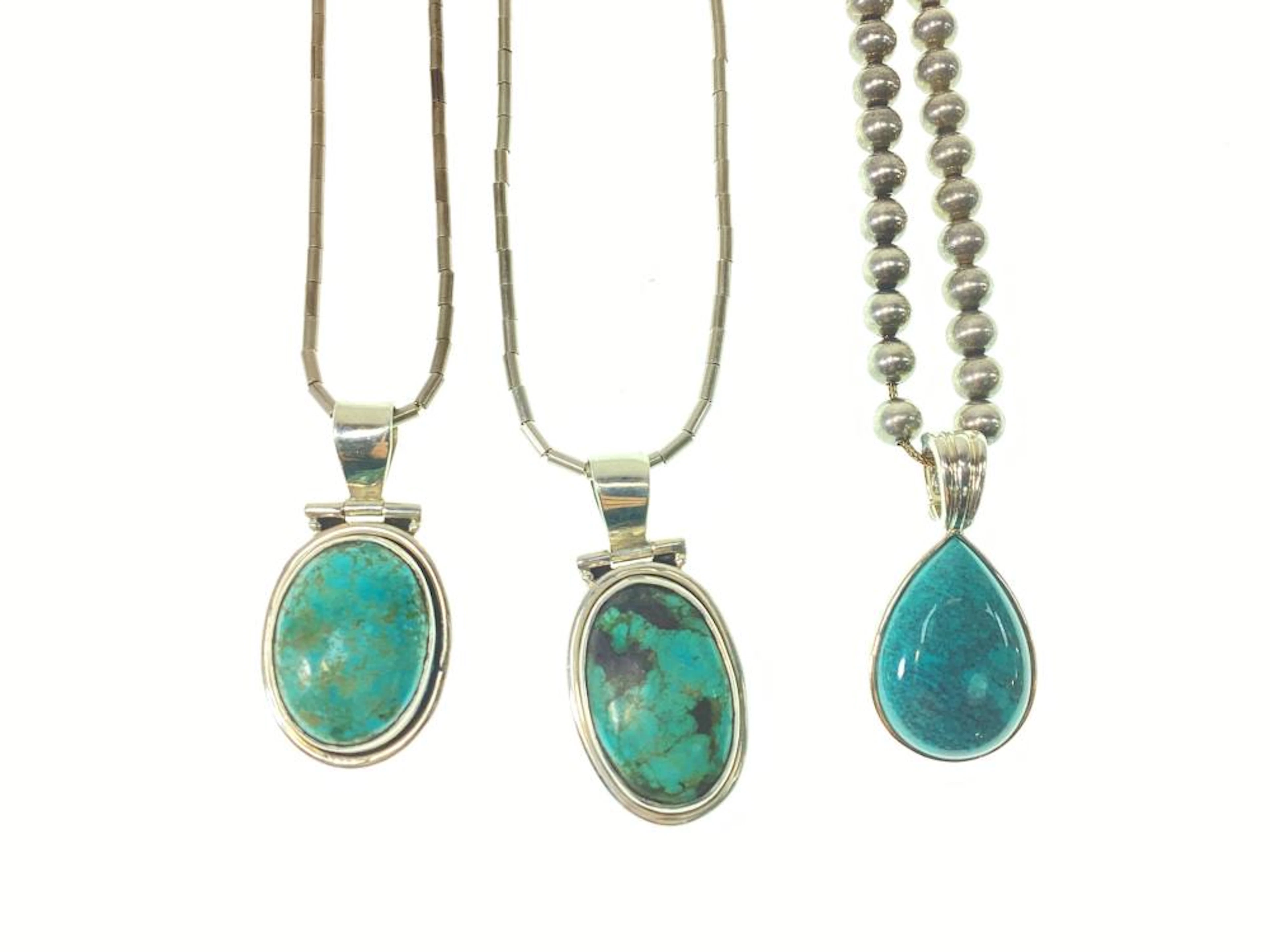 (3) Southwest Sterling Silver Turquoise Necklaces