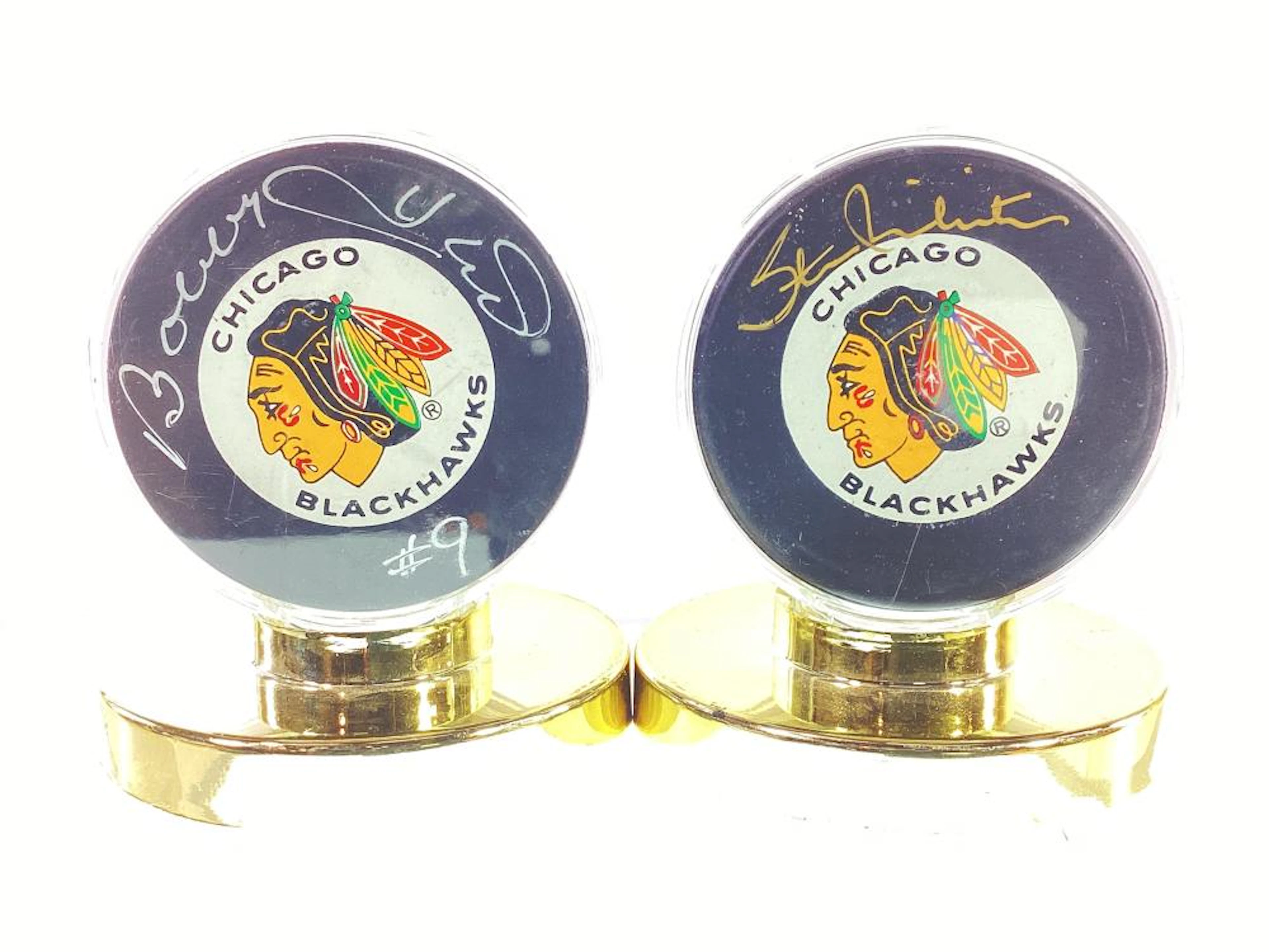 (2) Chicago Blackhawk Signed NHL Hockey Pucks