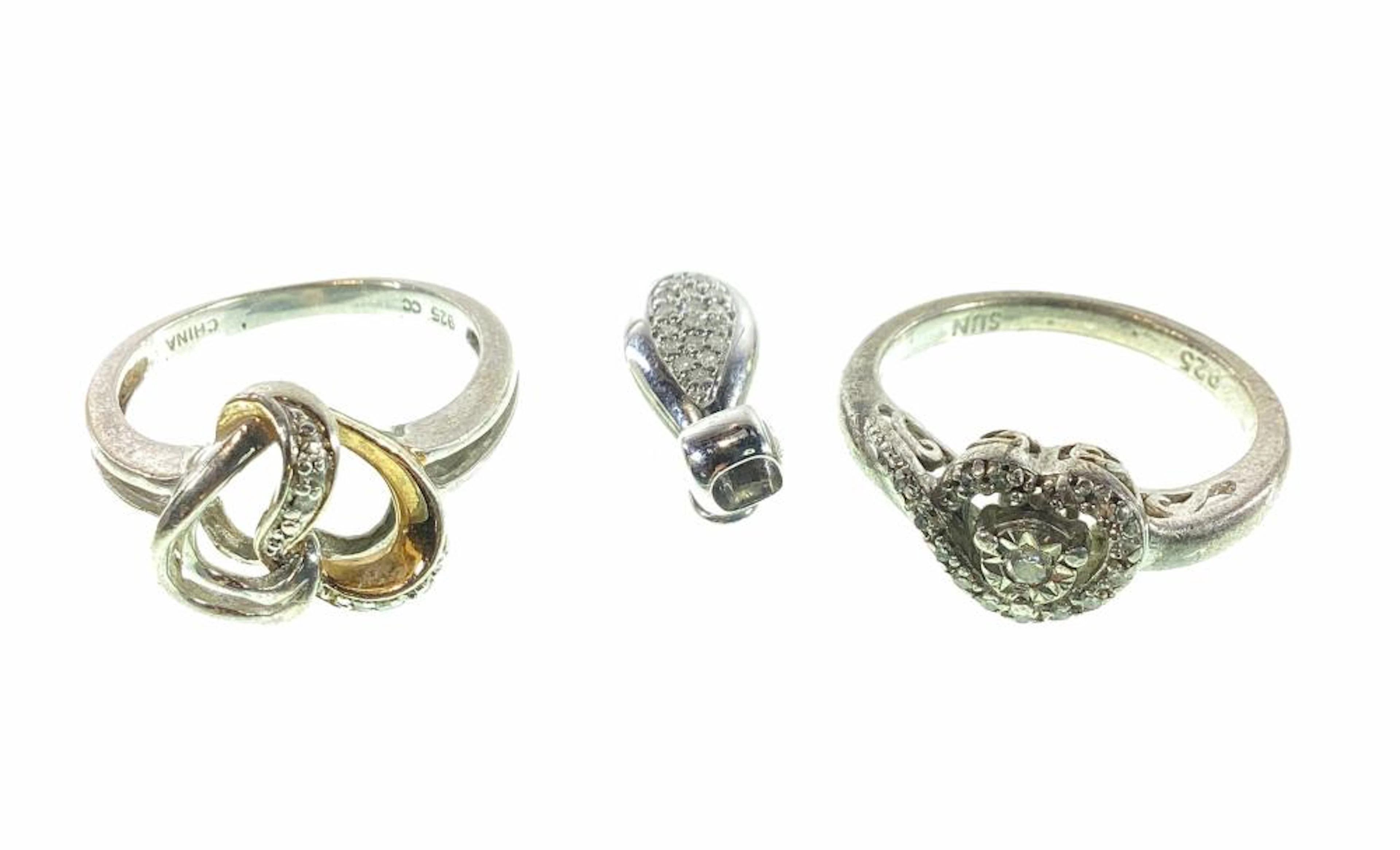 Sterling Silver, Diamond Rings & Pendant