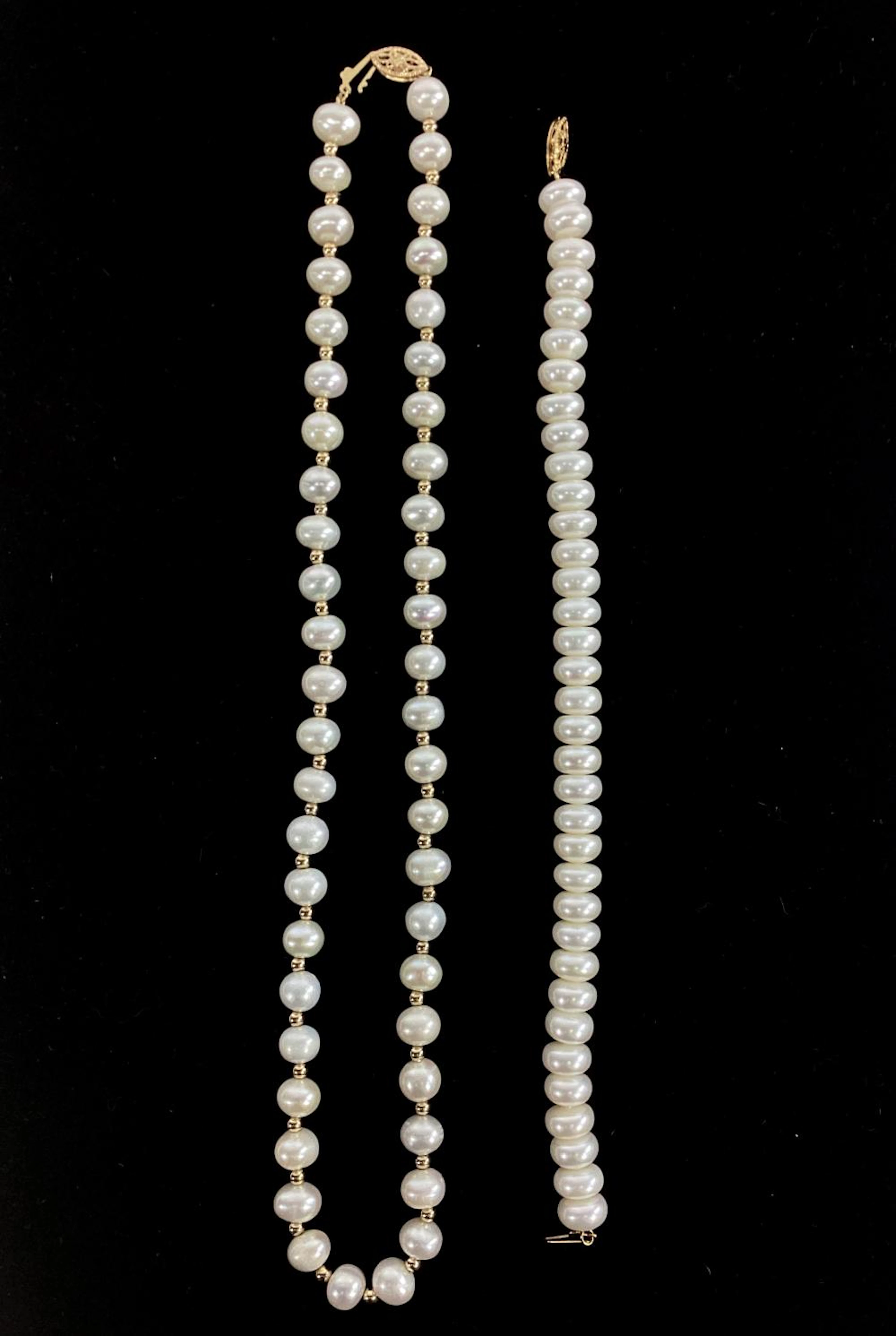14K Gold & Pearl Necklace & Bracelet