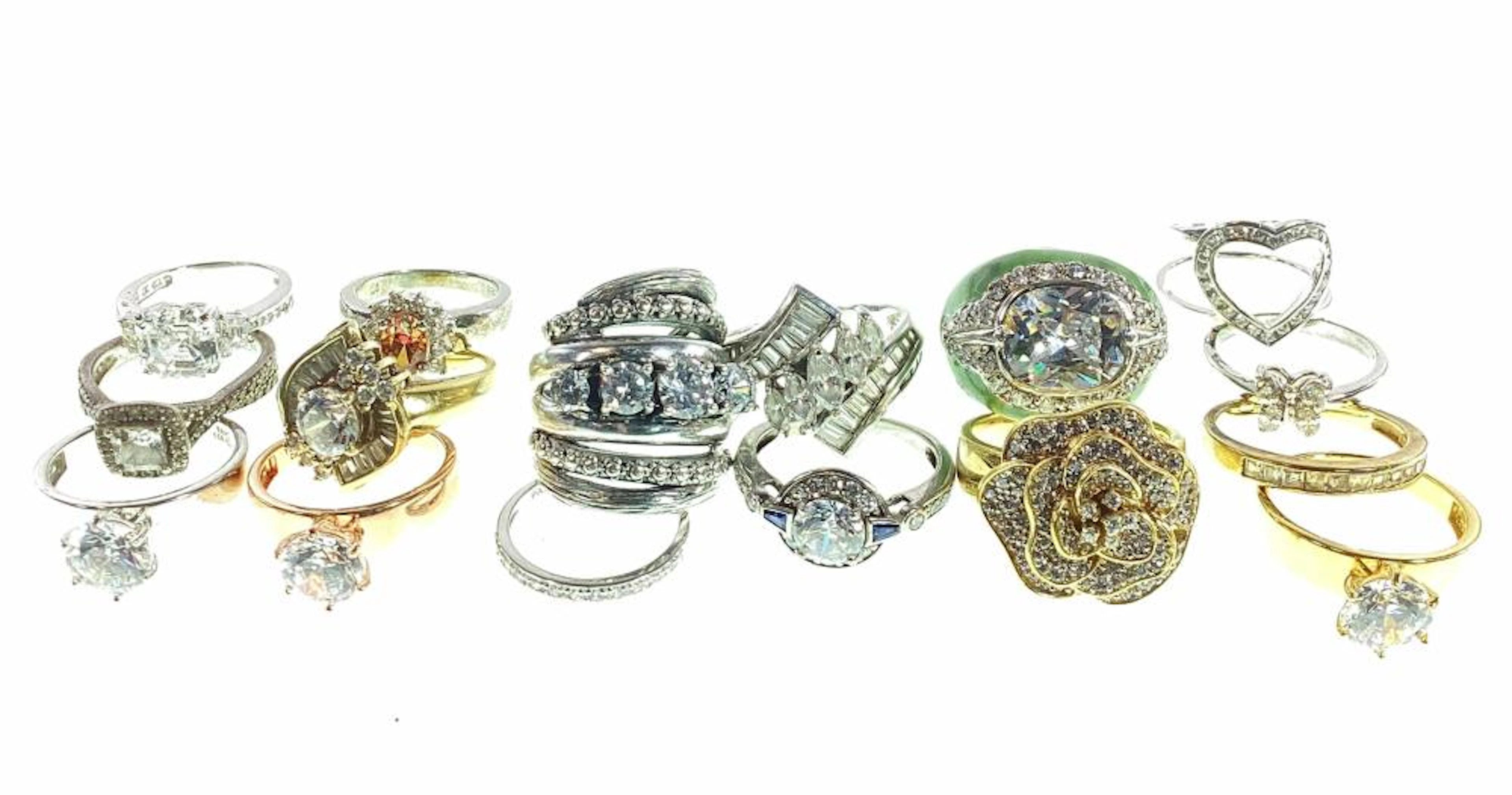 (16) Sterling Silver & CZ Rings Sizes (5-9)