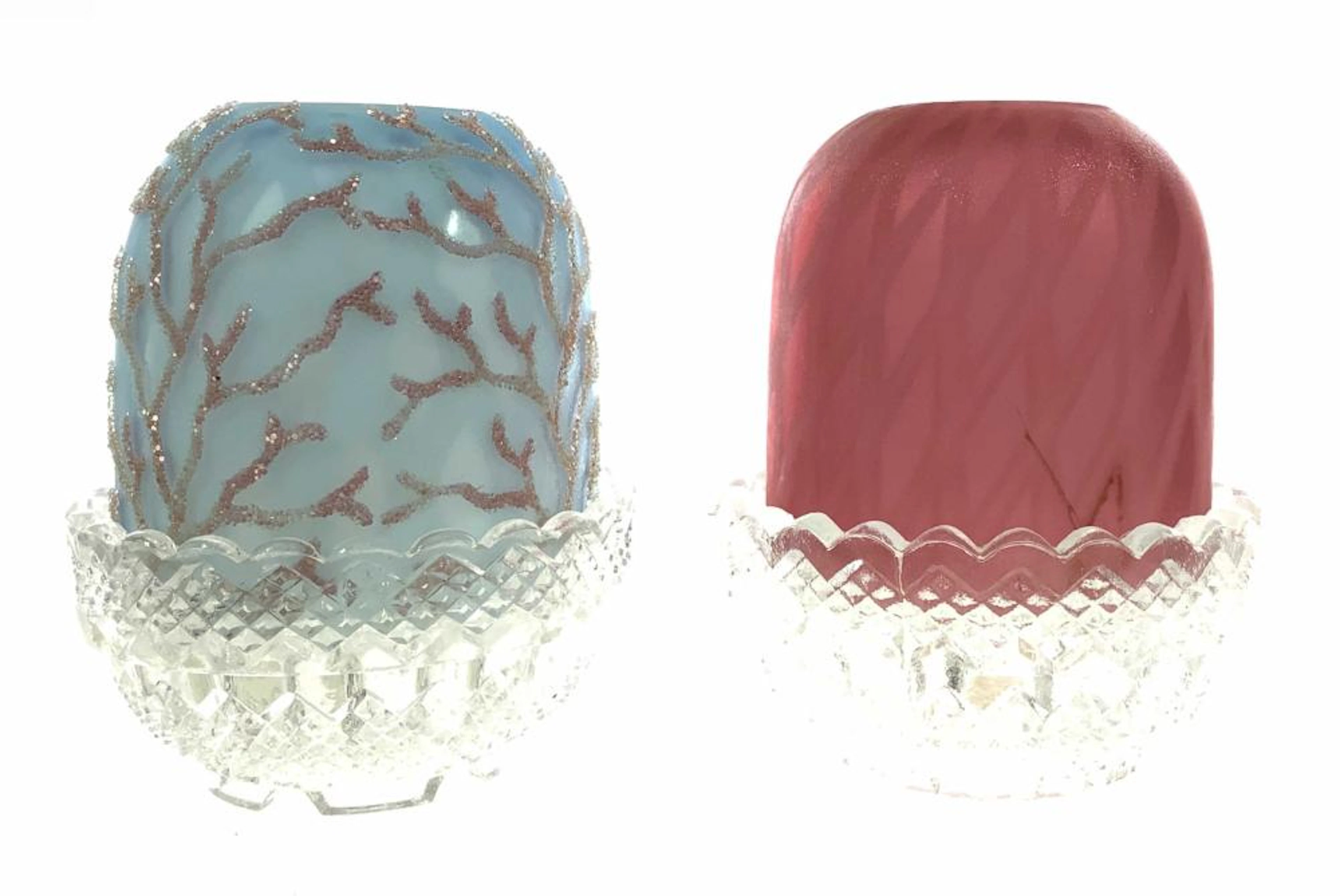 (2) Antique S. Clarke Fairy Lamps, Quilted Sati